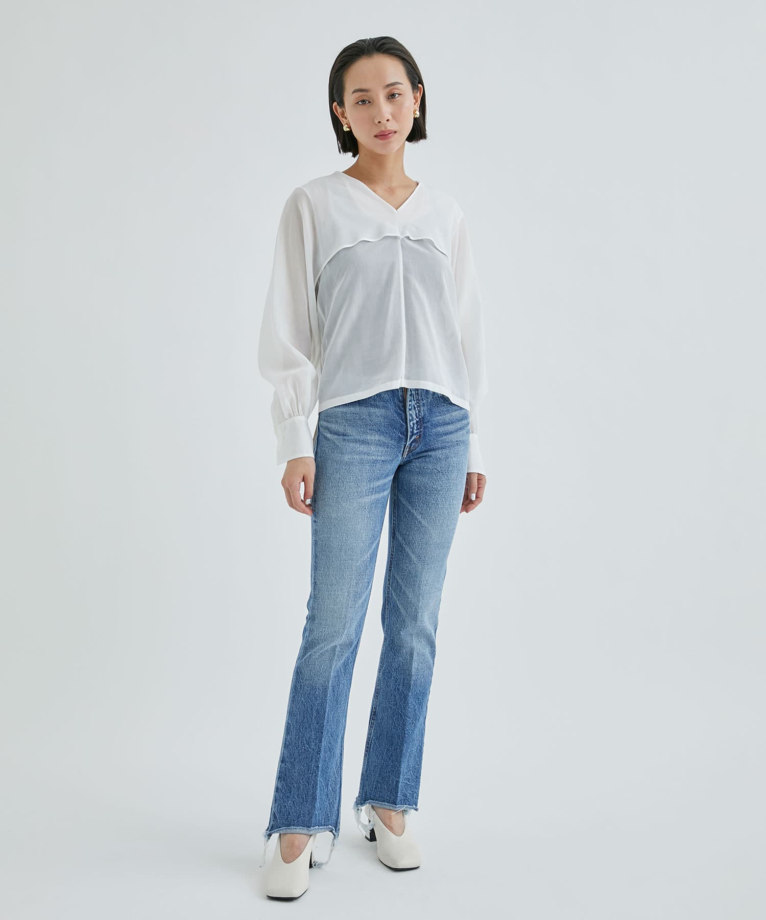 COTTON ORGANDIE V NECK BLOUSE(36 WHITE): CINOH: WOMEN｜THE TOKYO