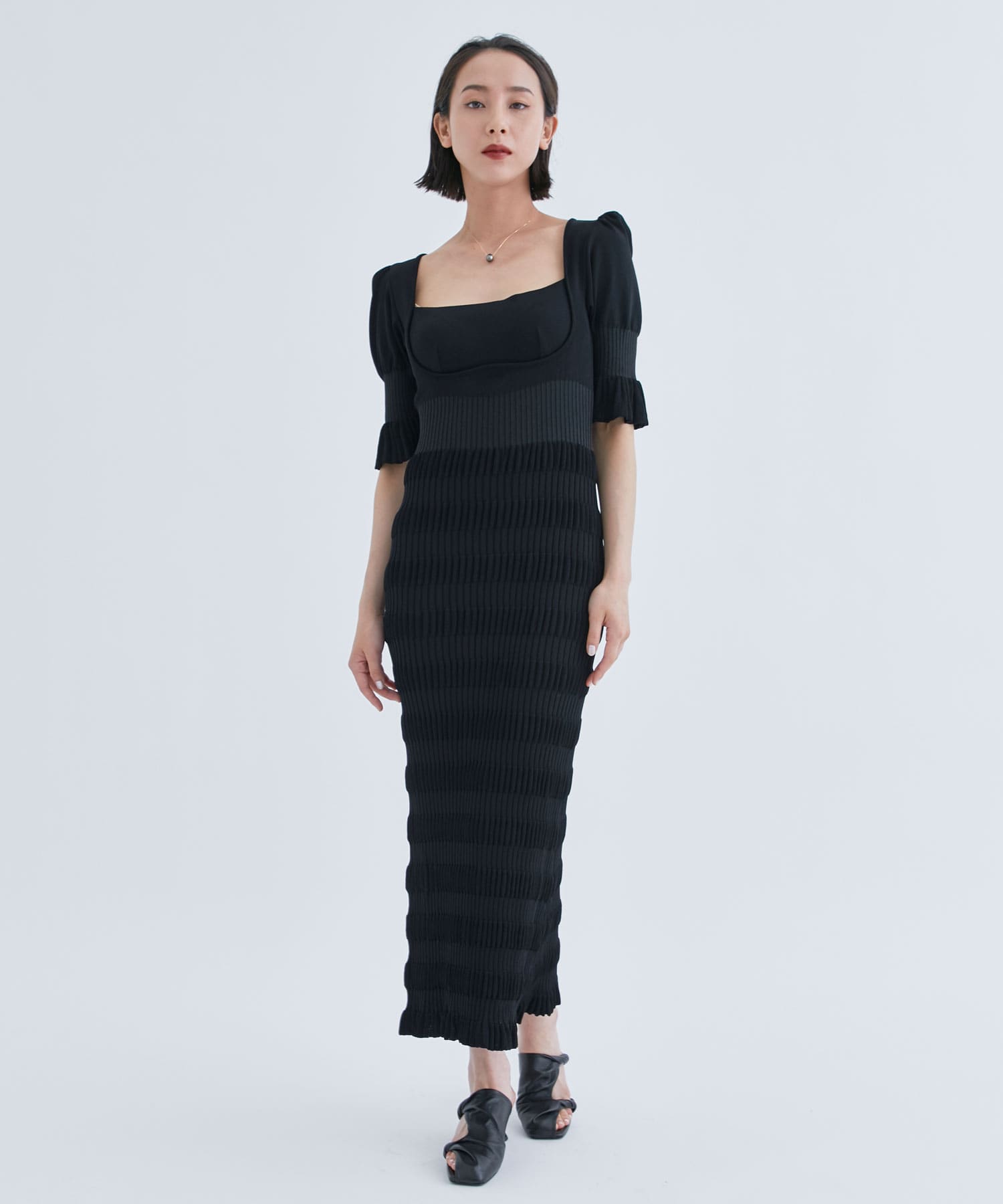 EX.STRIPE KNIT SHORT SLEEVE DRESS(FREE BLACK): FETICO: WOMEN｜THE