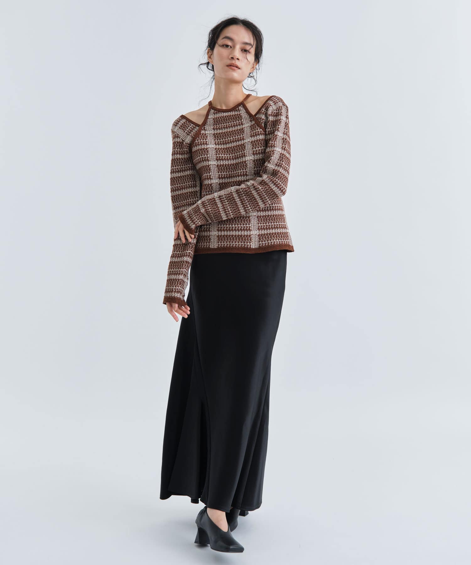 Tweed Check Knit Jacuard Top(FREE BROWN): AKANE UTSUNOMIYA: WOMEN