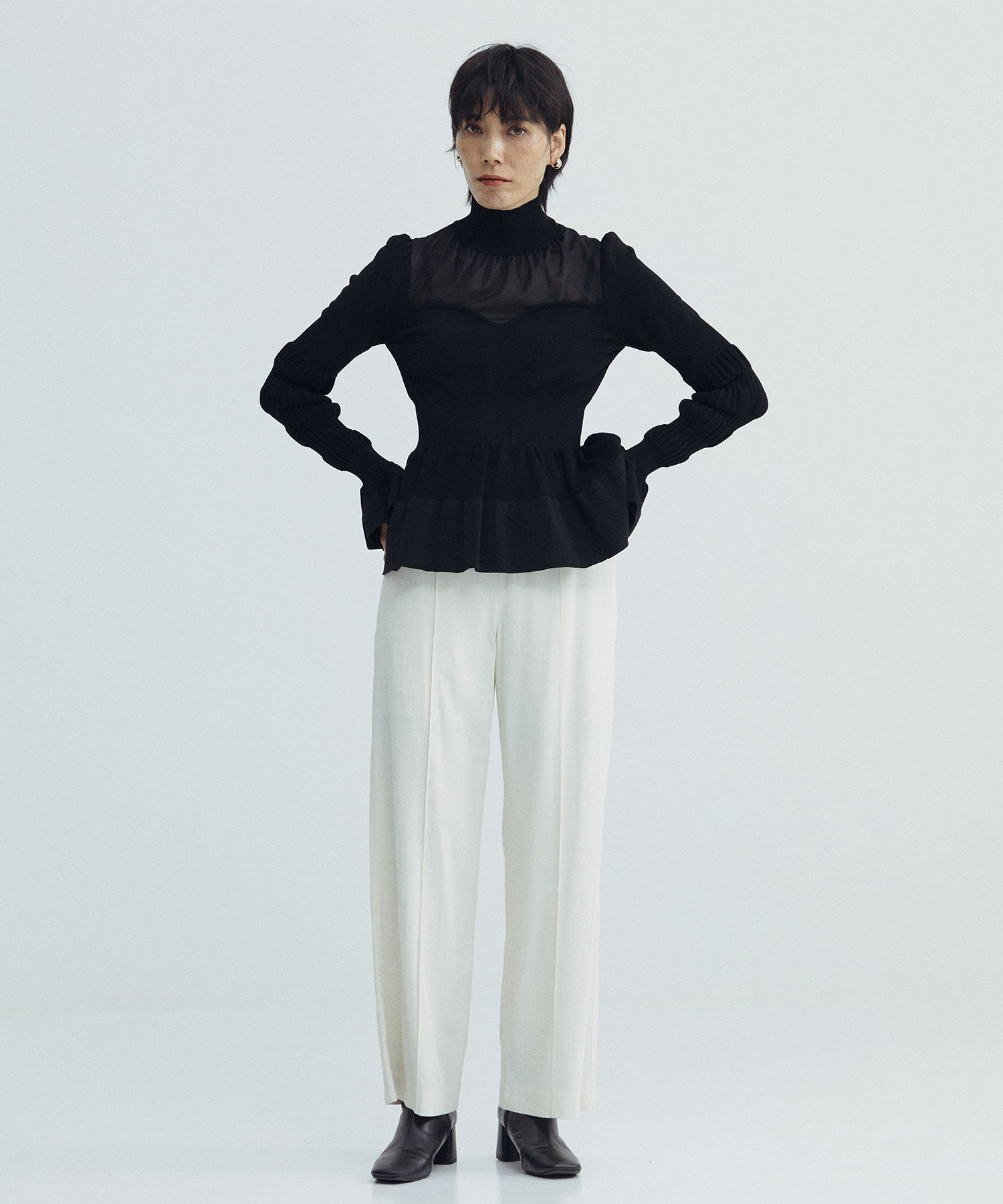 STRIPE KNIT PEPLUM SWEATER(1 BLACK): FETICO: WOMEN｜THE TOKYO