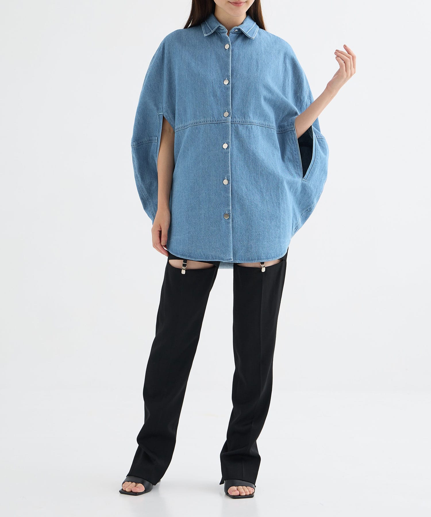 cape-effect washed denim moon shape shirt-jacket GURTWEIN