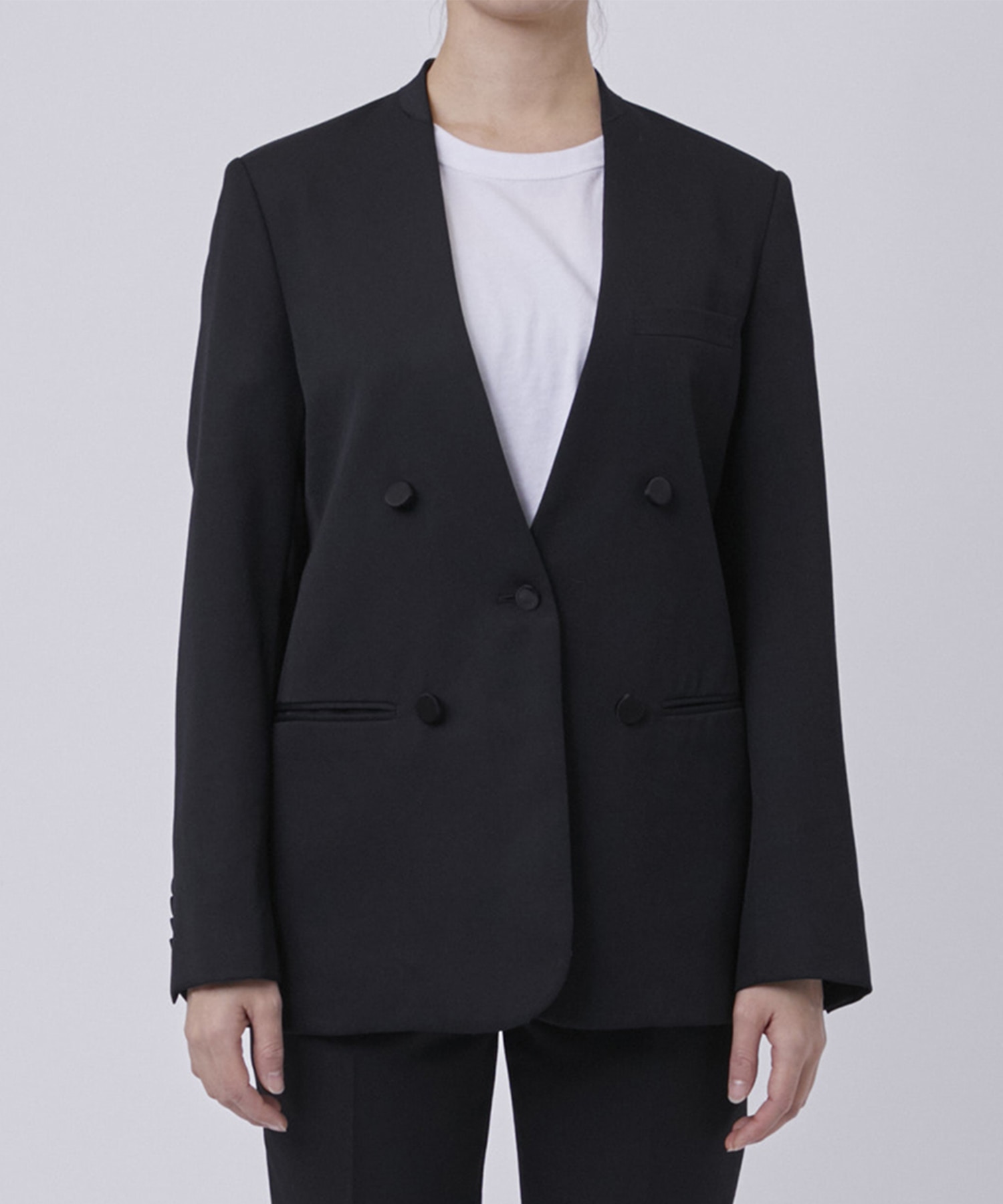 BLACK FORMAL NO COLLAR JACKET CINOH