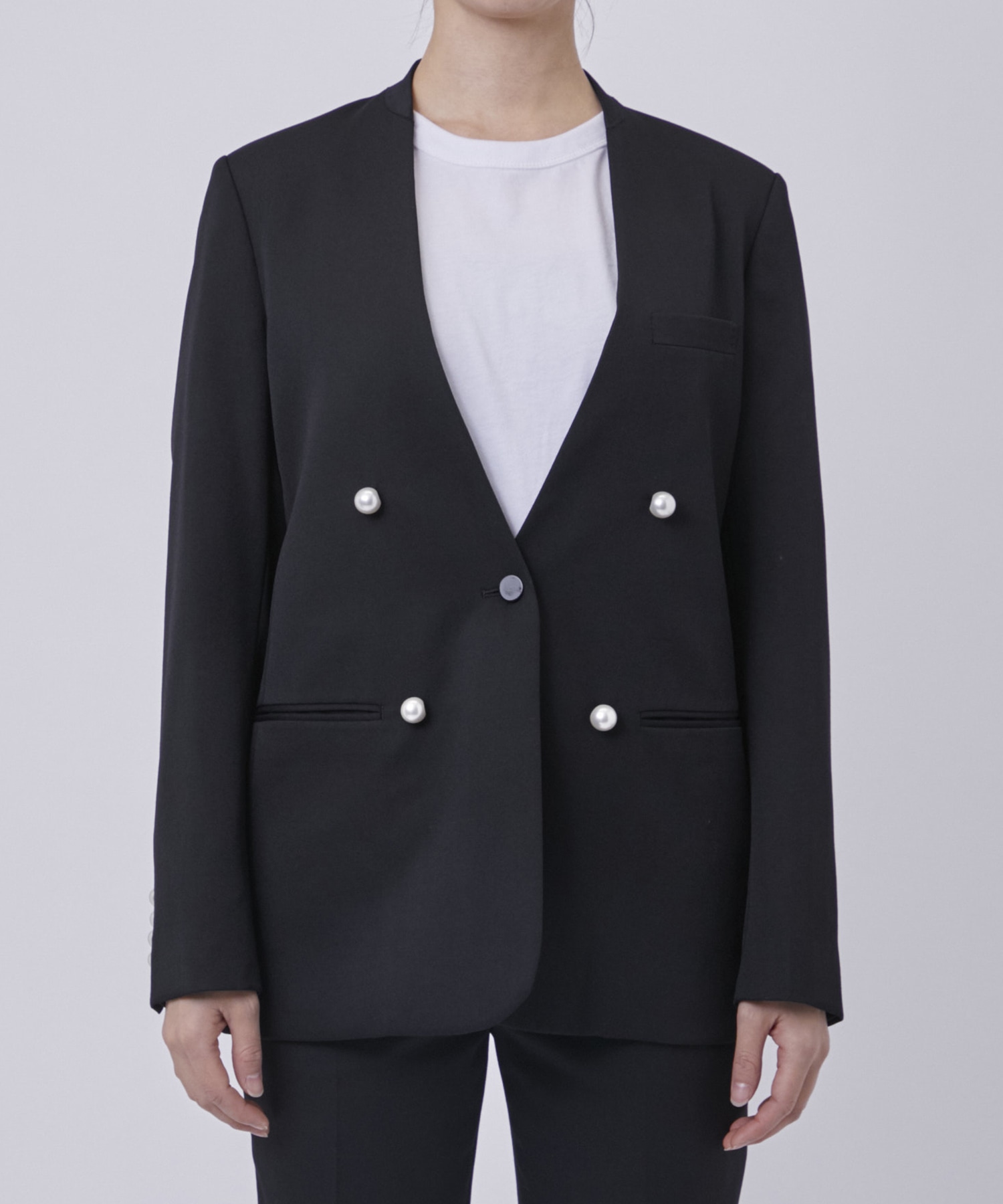 BLACK FORMAL NO COLLAR JACKET CINOH