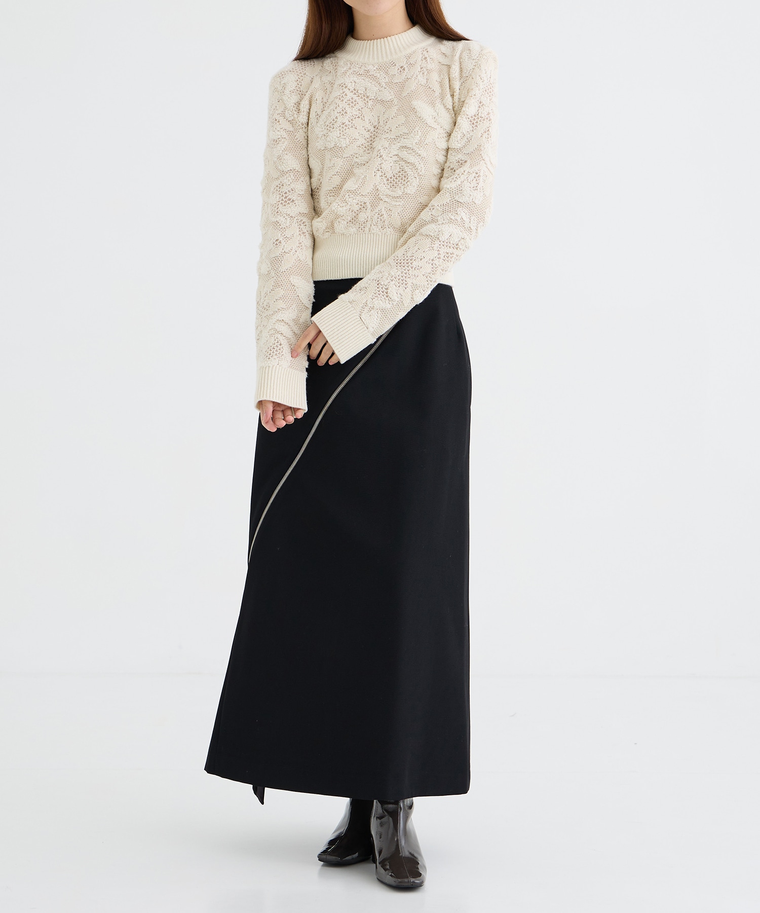 SQUARE SHOULDER LACE JACQUARD SWEATER PHOTOCOPIEU