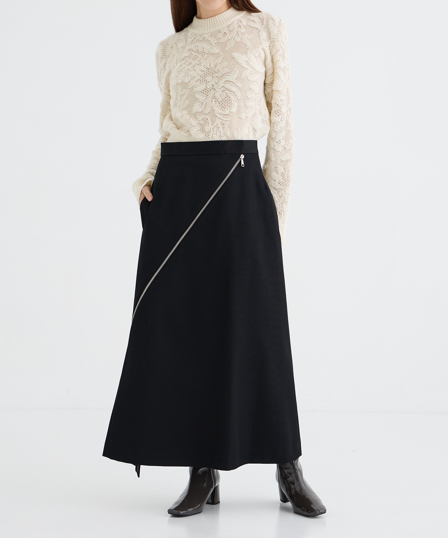 ZIP-DETAIL LONG SKIRT PHOTOCOPIEU