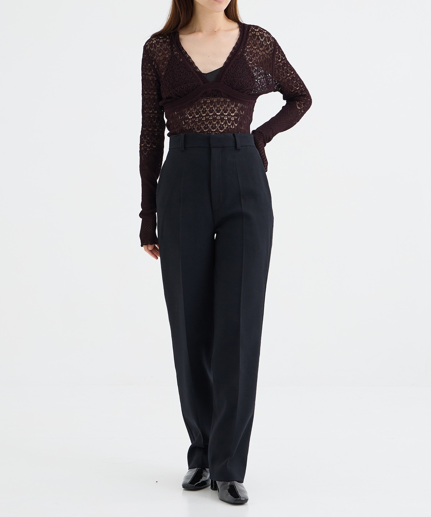 LACE KNIT V-NECK BODYSUITS FETICO