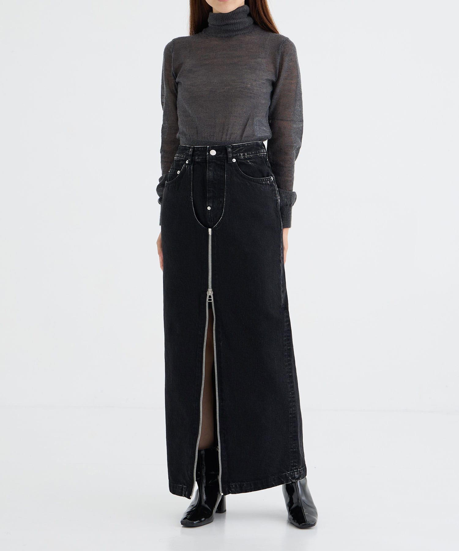 WASHED DENIM ZIPPED LONG SKIRT JOHN LAWRENCE SULLIVAN