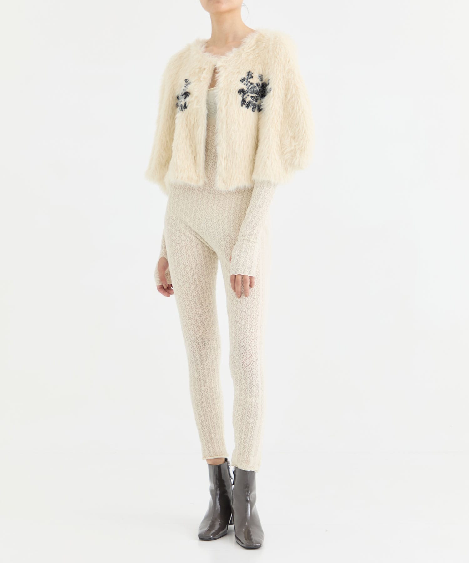 FUR KNIT BEAD EMBROIDERED BOLERO FETICO