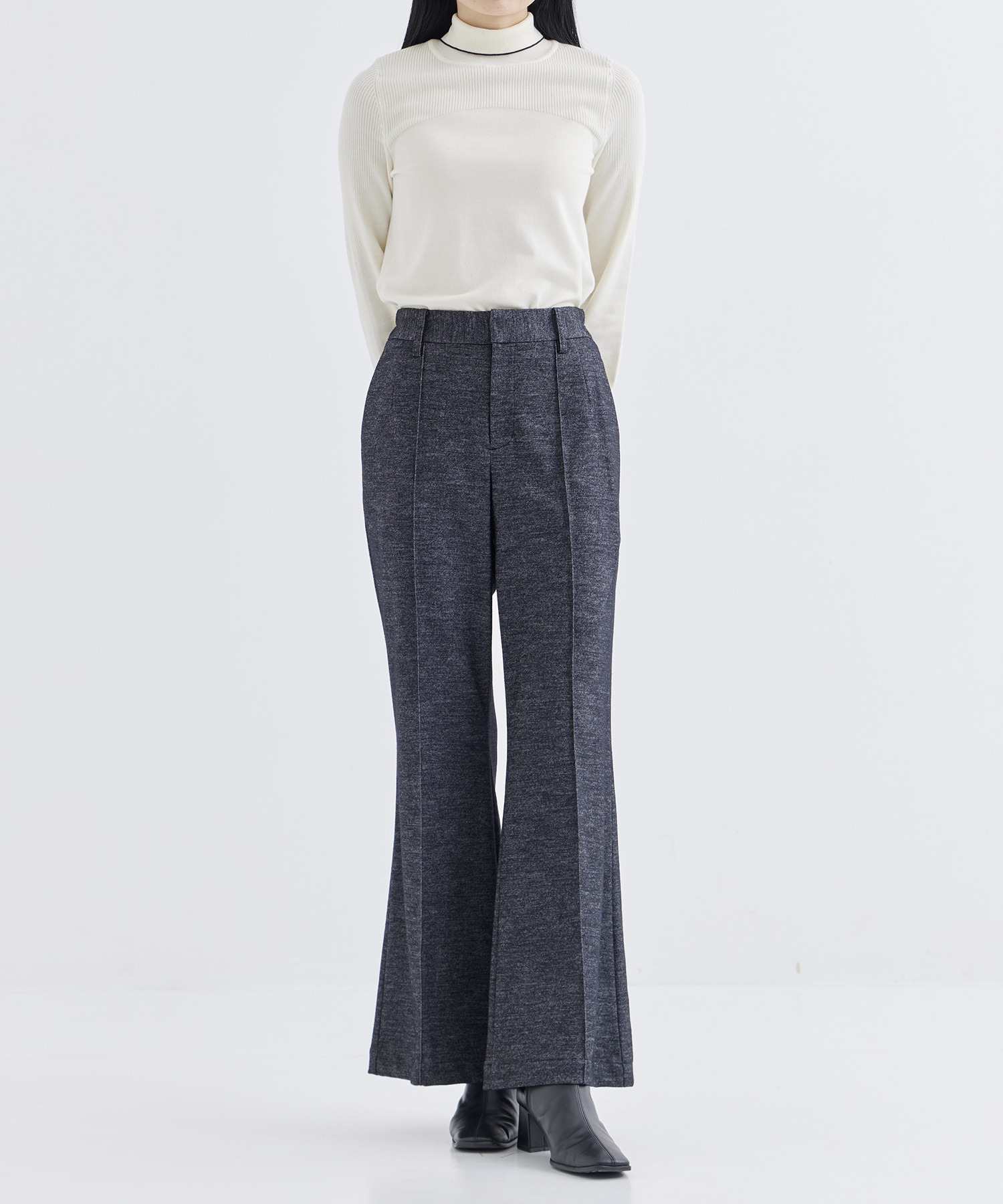 WASHABLE TWEEDY JERSEY SLIM FLARE PANTS THE TOKYO