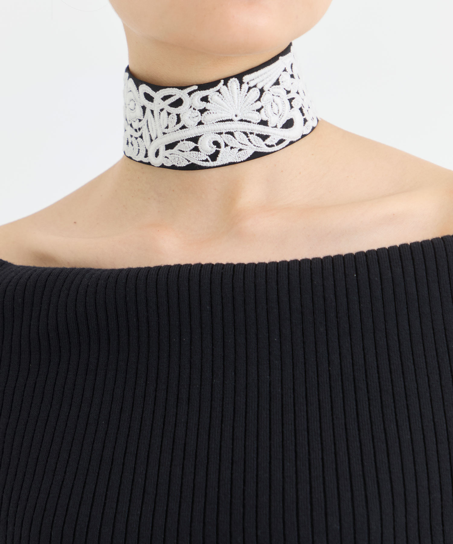 ROSE EMBROIDERED COTTON SATIN CHOKER FETICO