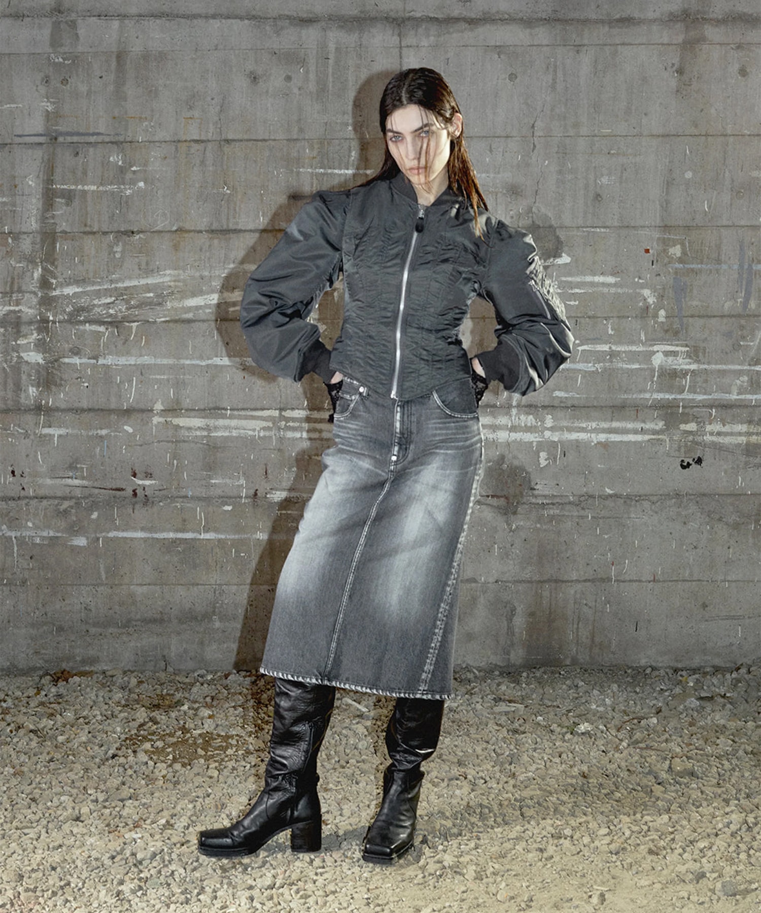 WASHED DENIM GATHERED SKIRT JOHN LAWRENCE SULLIVAN