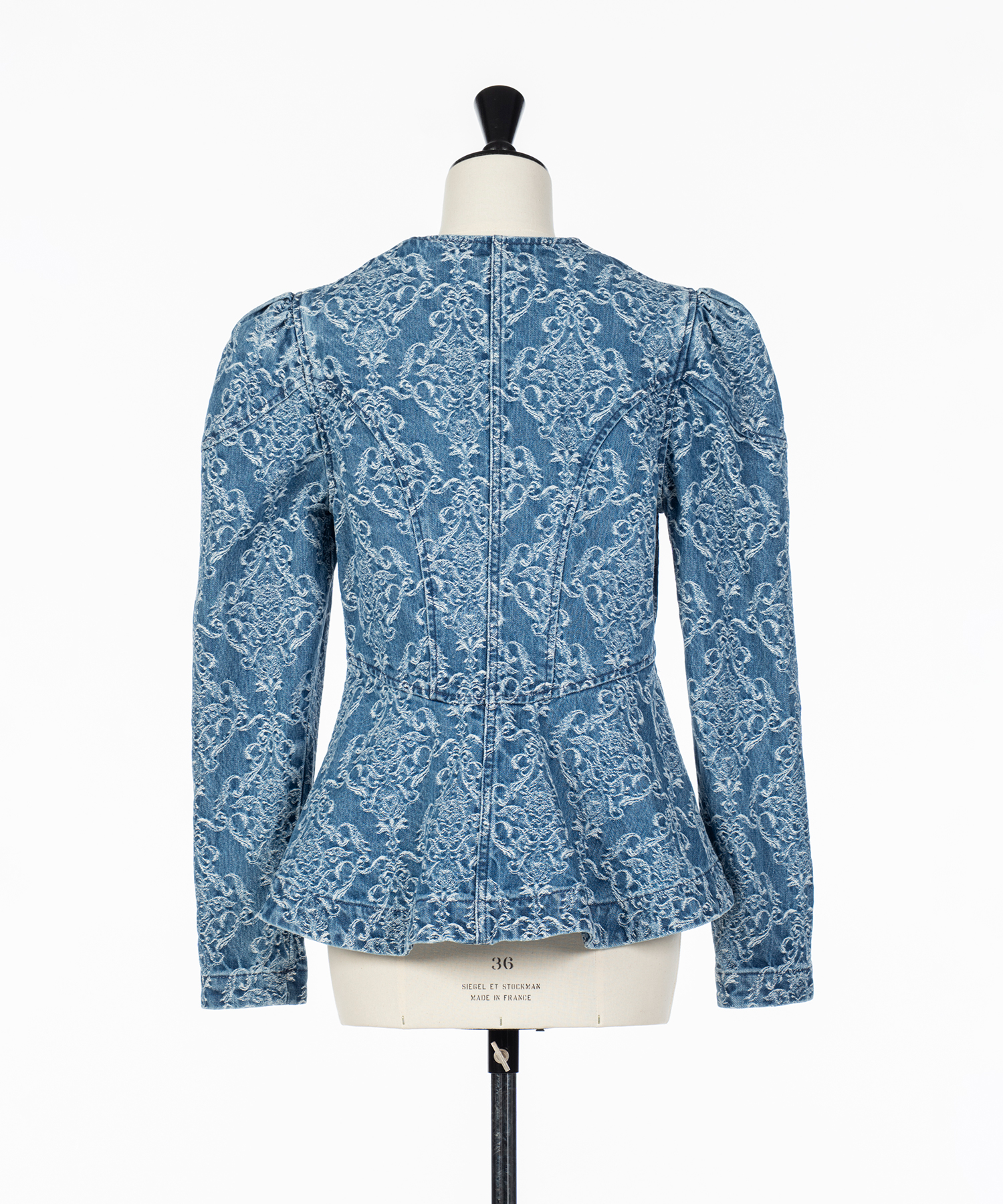 DAMASK-JACQUARD DENIM PEPLUM JACKET FETICO