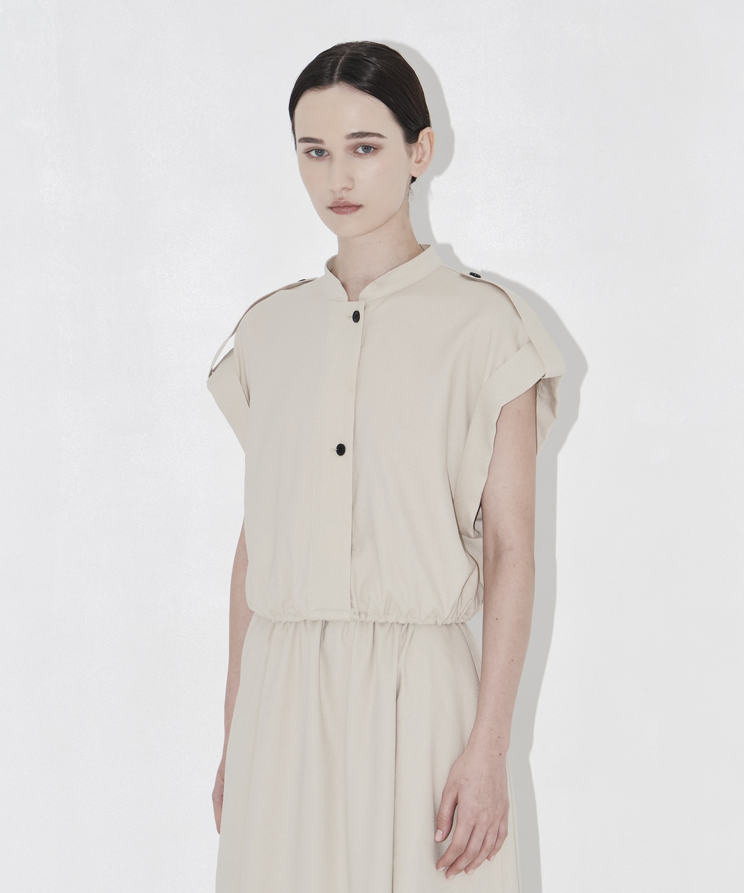 Stand Collar Weist Gather Blouse THE TOKYO