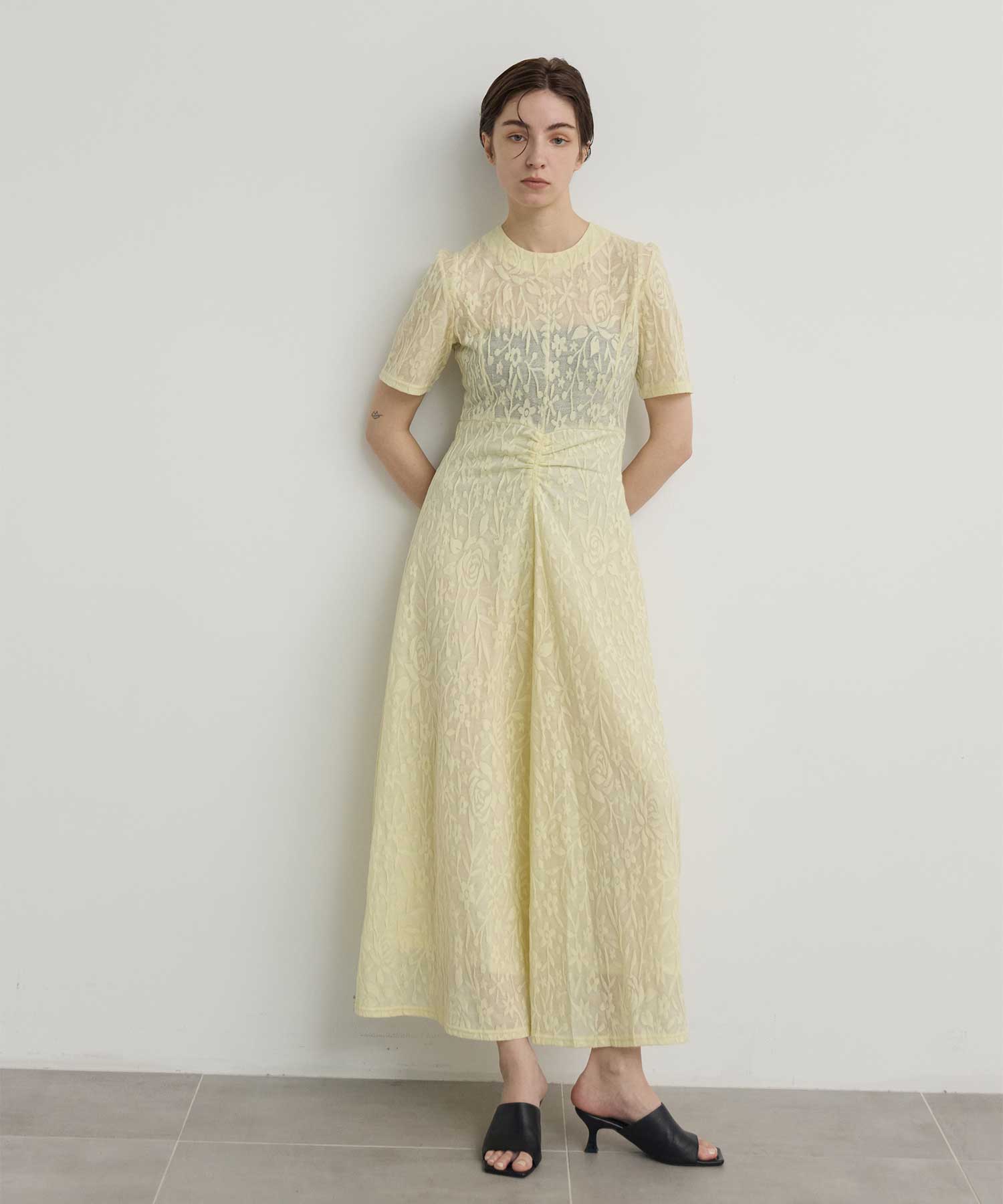 別注 FLOWER JAQUARD SHORT SLEEVE DRESS PHOTOCOPIEU