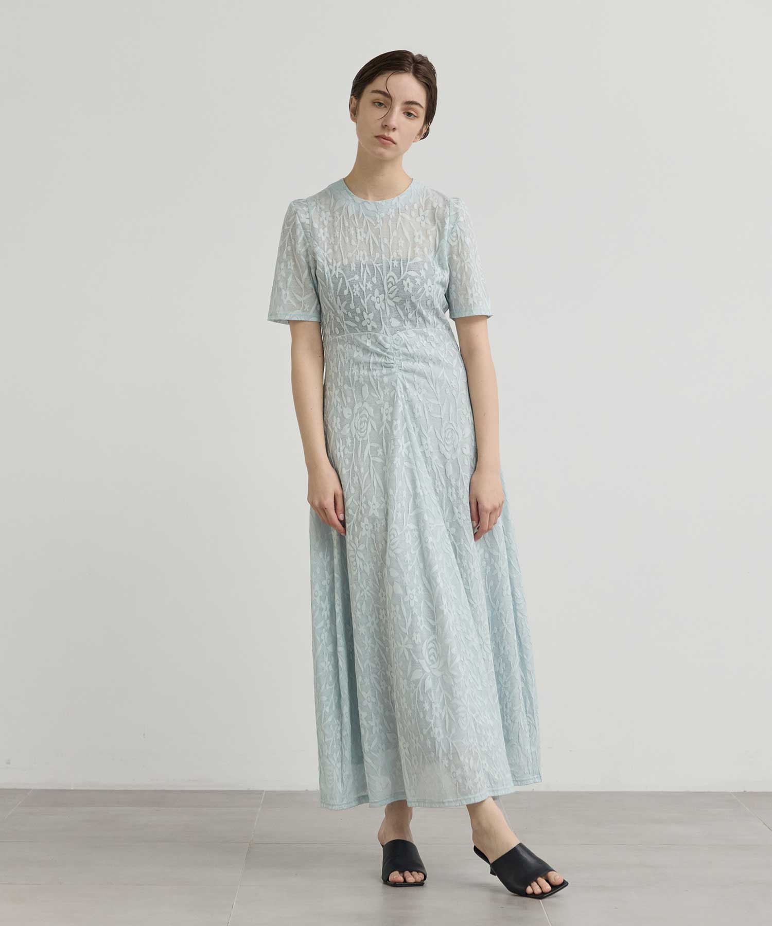 別注 FLOWER JAQUARD SHORT SLEEVE DRESS PHOTOCOPIEU