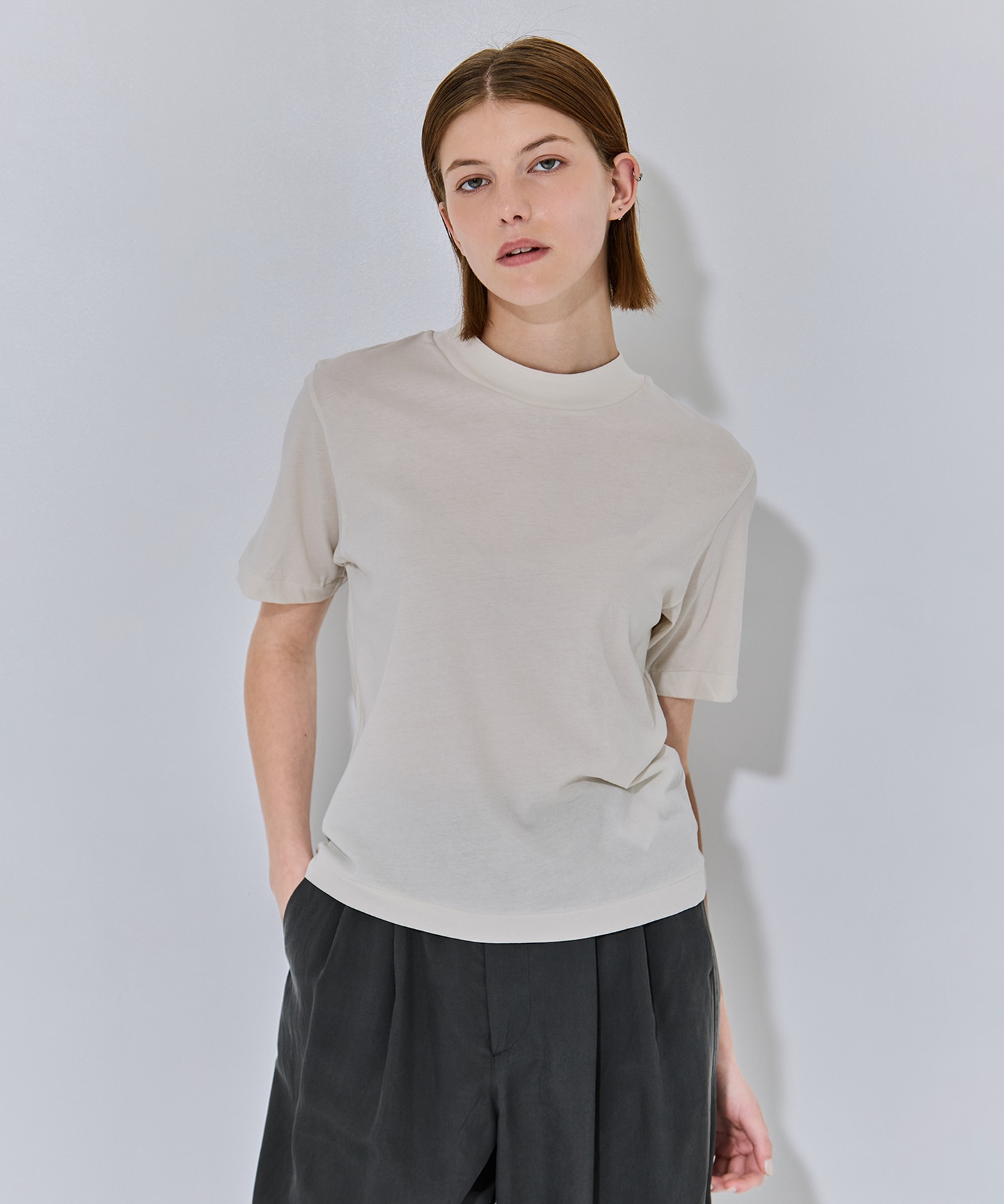 FRESCA NUBUCK MOCK NECK T SHIRTS ATON