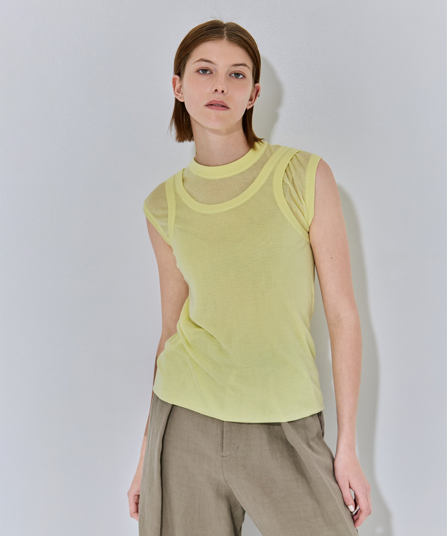 SILK BLENDED CIRCULAR RIB FIT LAYERED TANK TOP ATON