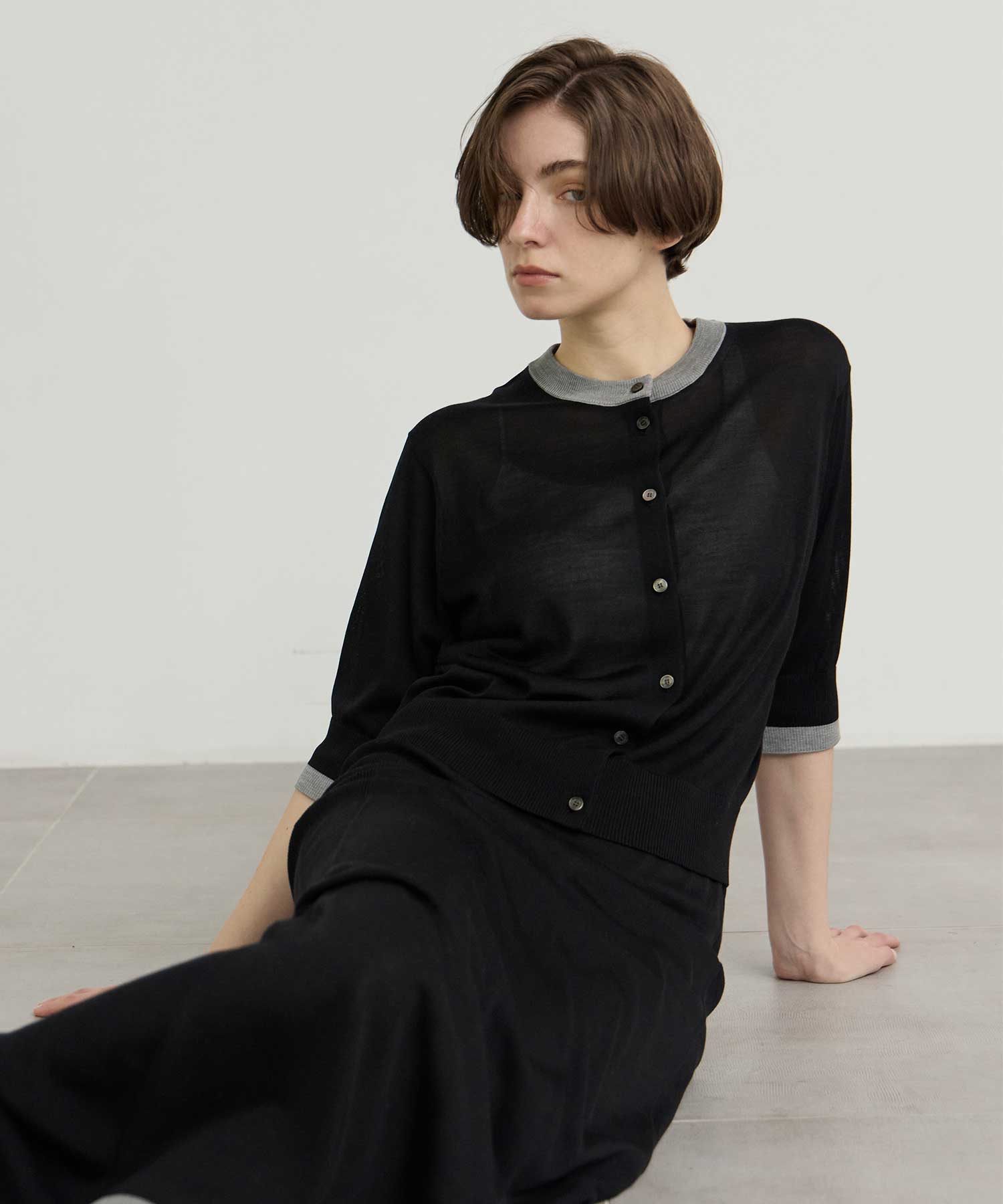 別注 Washable Silk Half Sleeve Cardigan CINOH