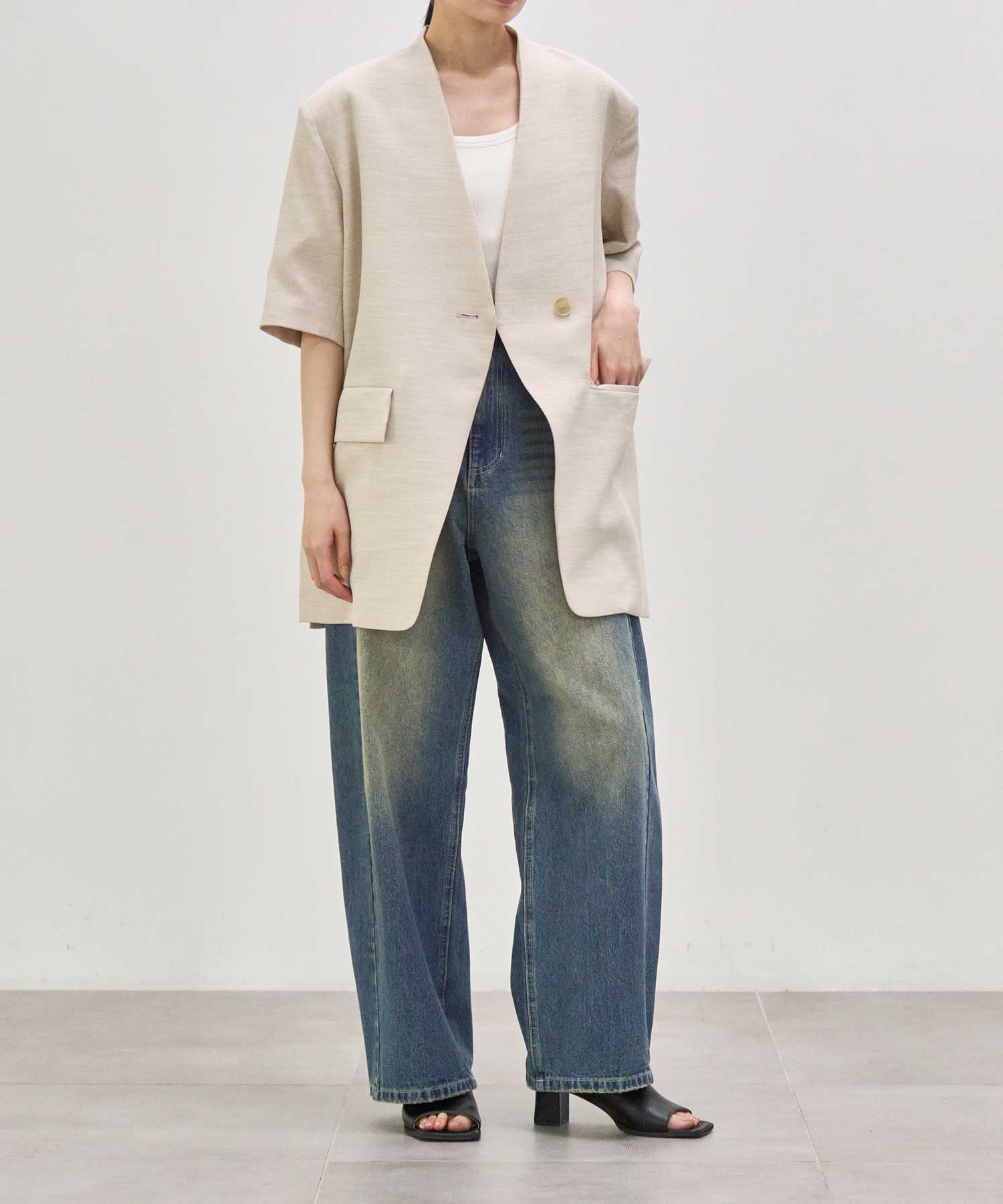 別注 side slit harf sleeve jacket Louren