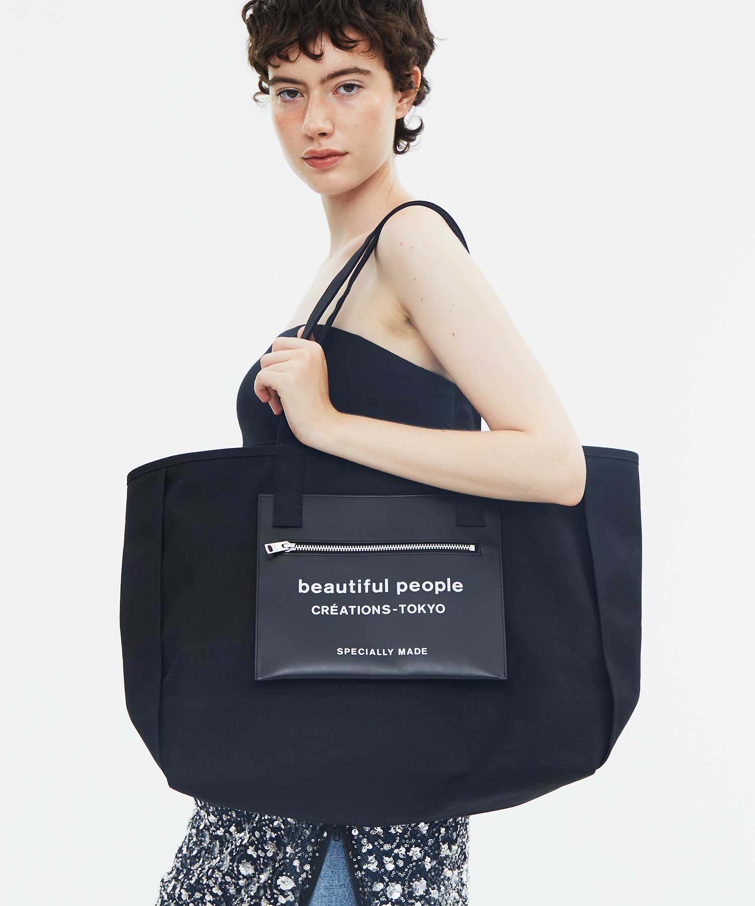 別注 Logo Leather Pocket Big Tote Bag beautiful people