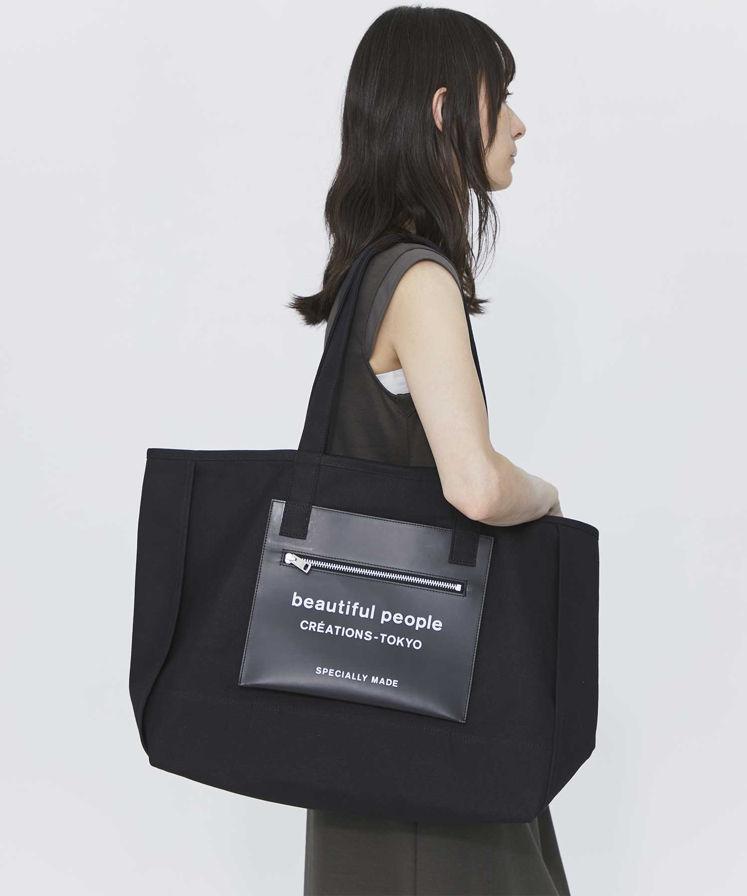 別注 Logo Leather Pocket Big Tote Bag beautiful people