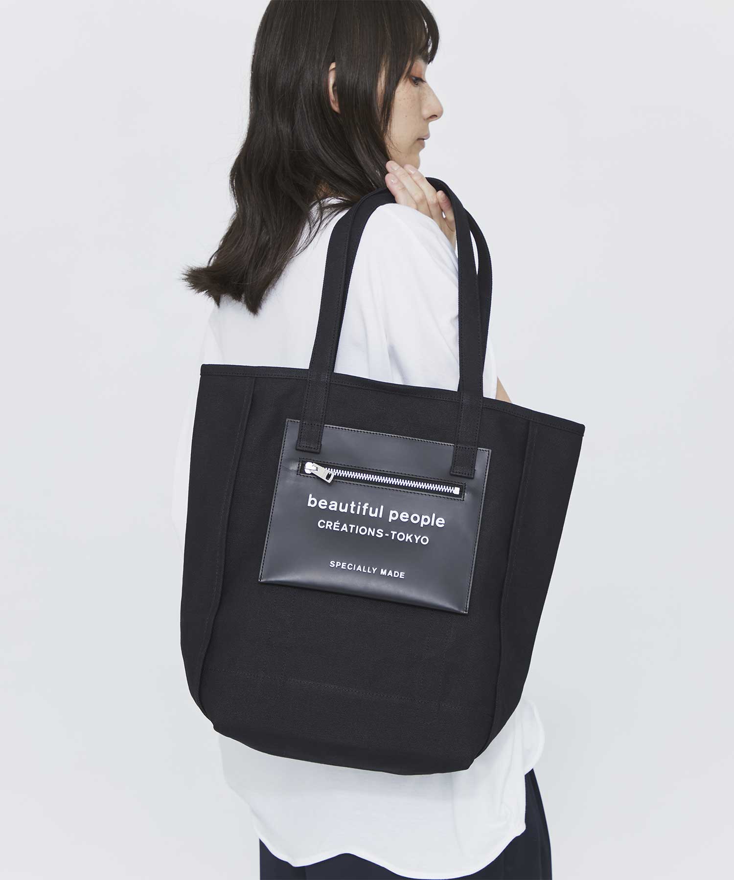別注 Logo Leather Pocket Tote Bag beautiful people