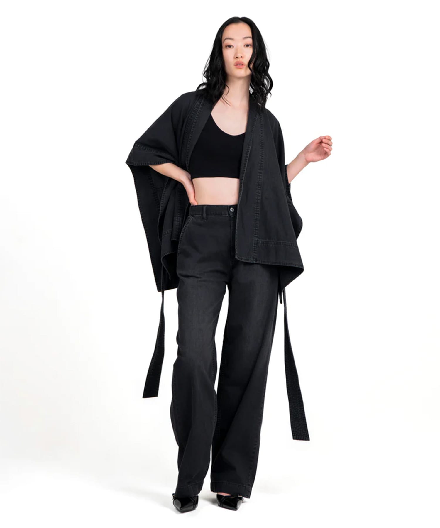 Kimono Light Weight Denim Jacket Black STUDIO R330