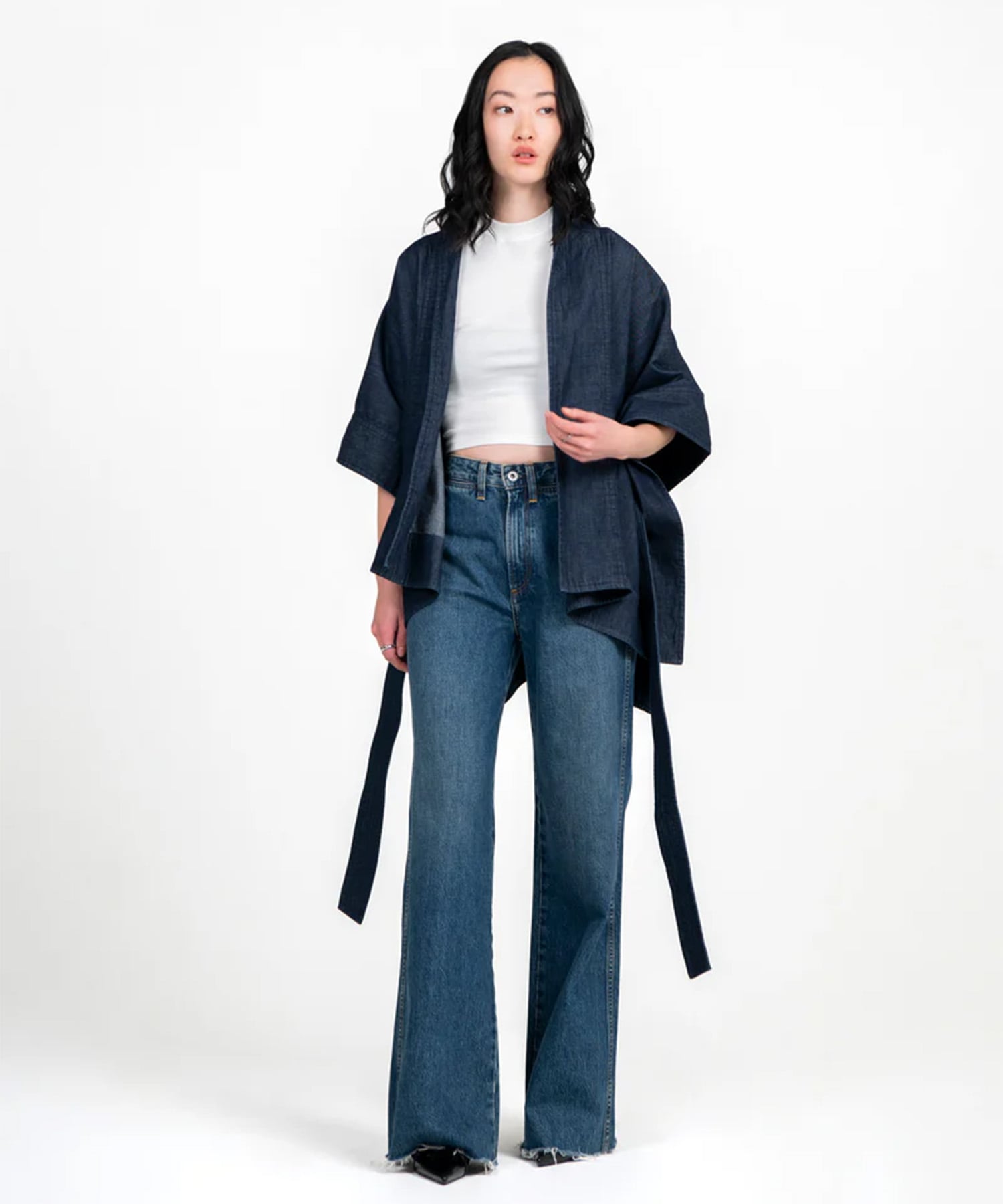 Kimono Light Weight Denim Jacket Black STUDIO R330