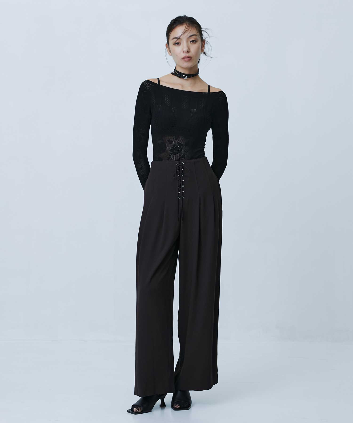 Rose pattern lace-knit bodysuit FETICO