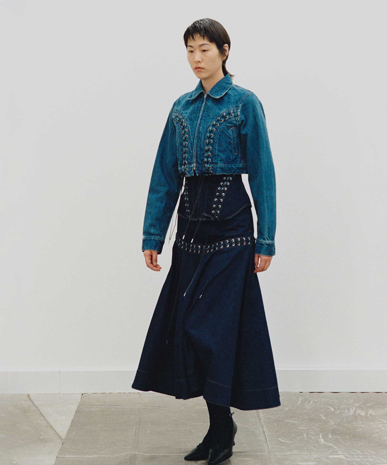 Lace up denim jacket FETICO