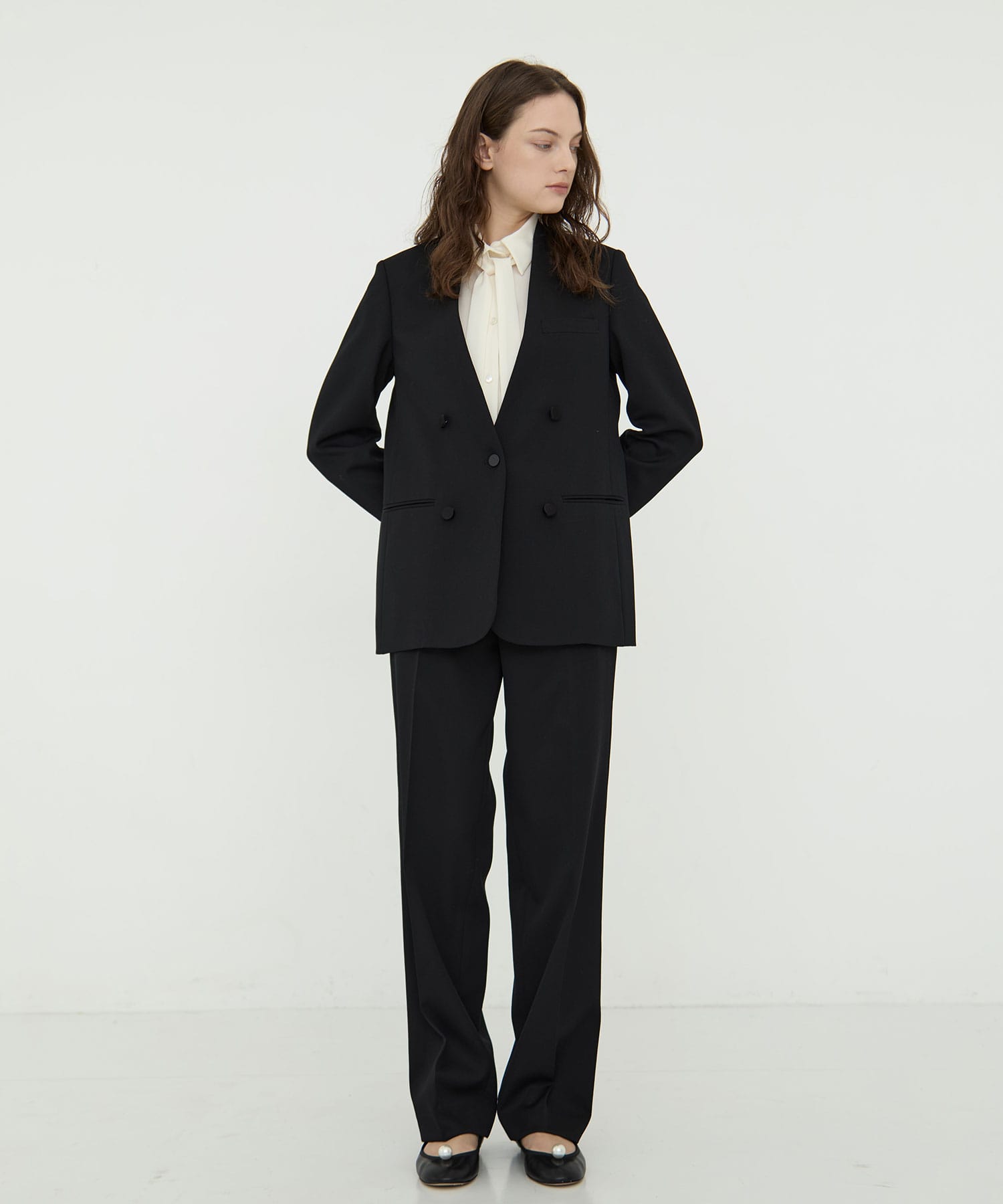 BLACK FORMAL NO COLLAR JACKET CINOH