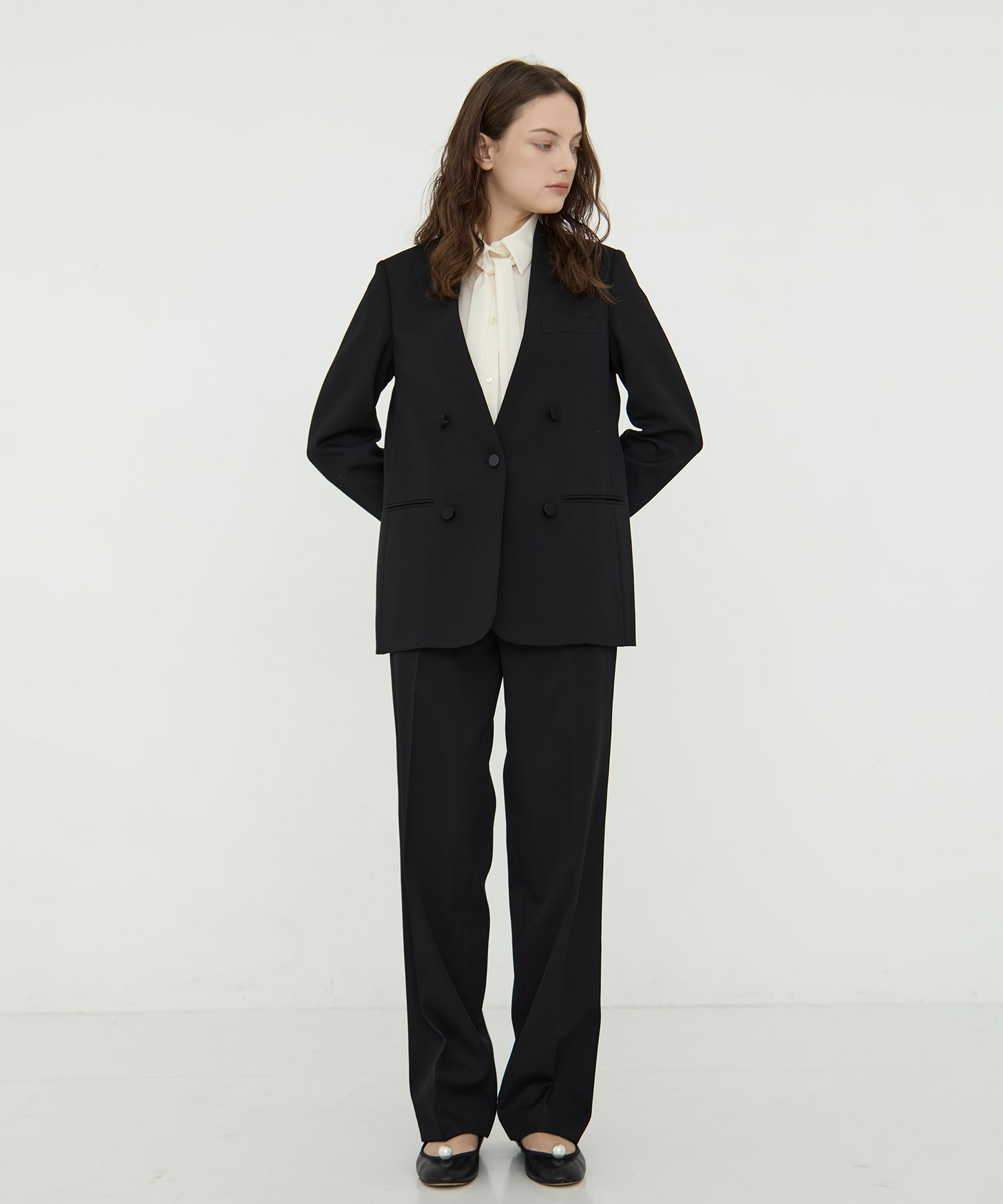 BLACK FORMAL NO COLLAR JACKET CINOH