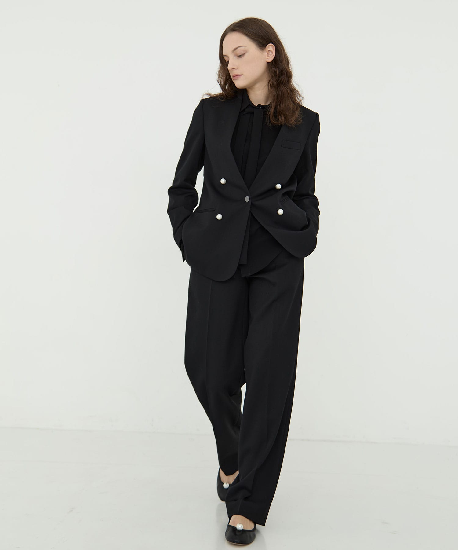 BLACK FORMAL NO COLLAR JACKET CINOH