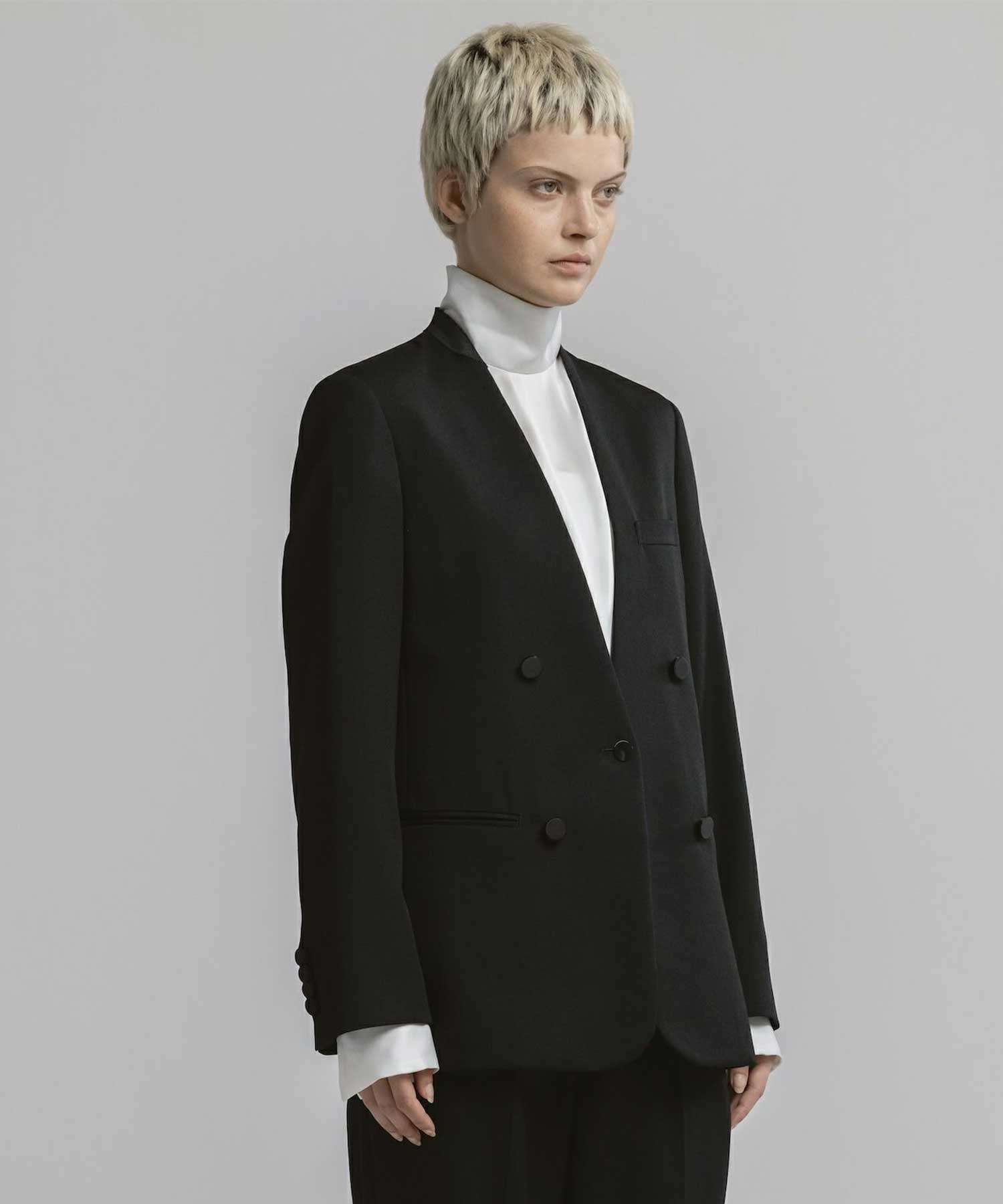 BLACK FORMAL NO COLLAR JACKET CINOH