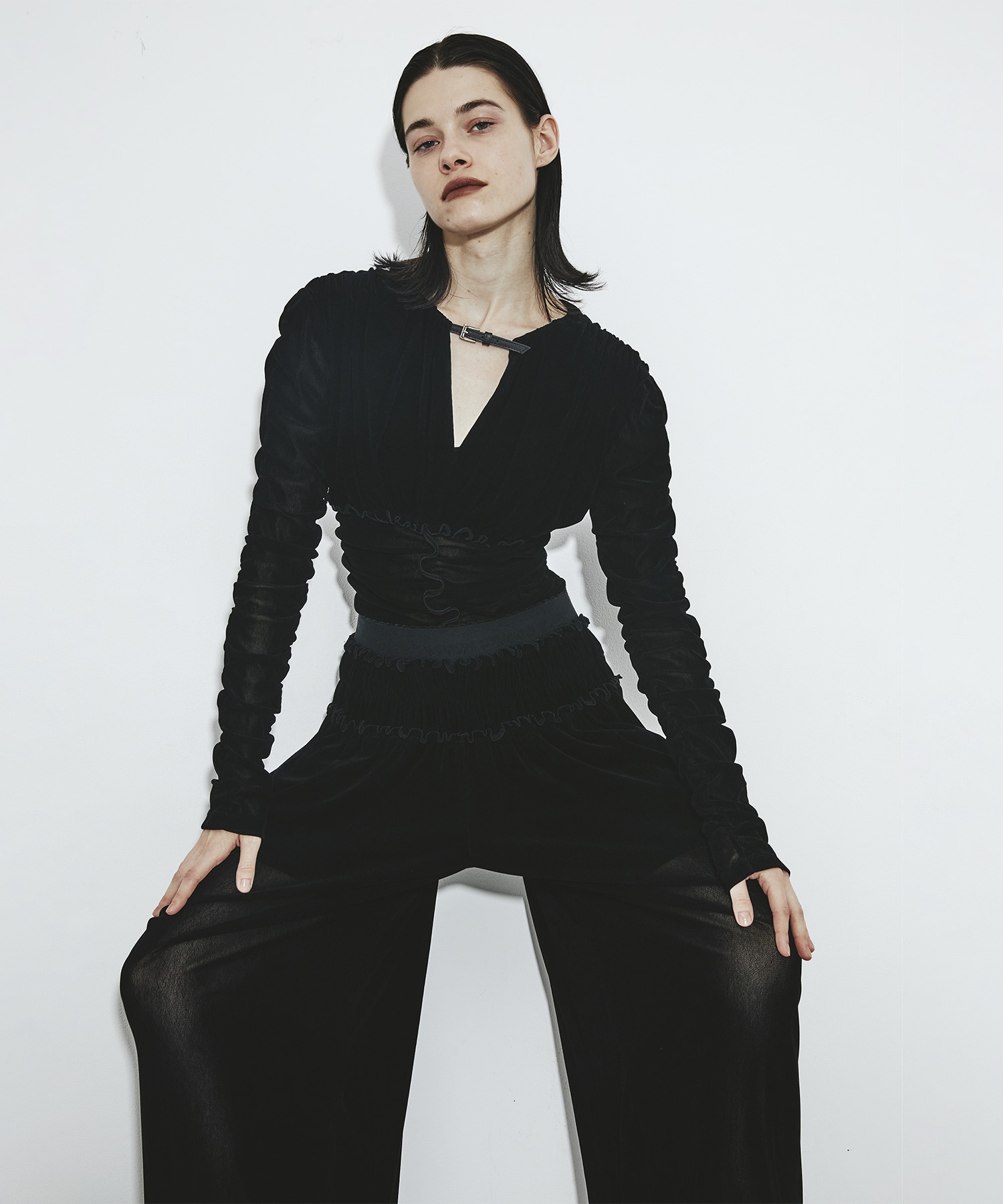 別注 Velvet tulle shirring bodysuit FETICO