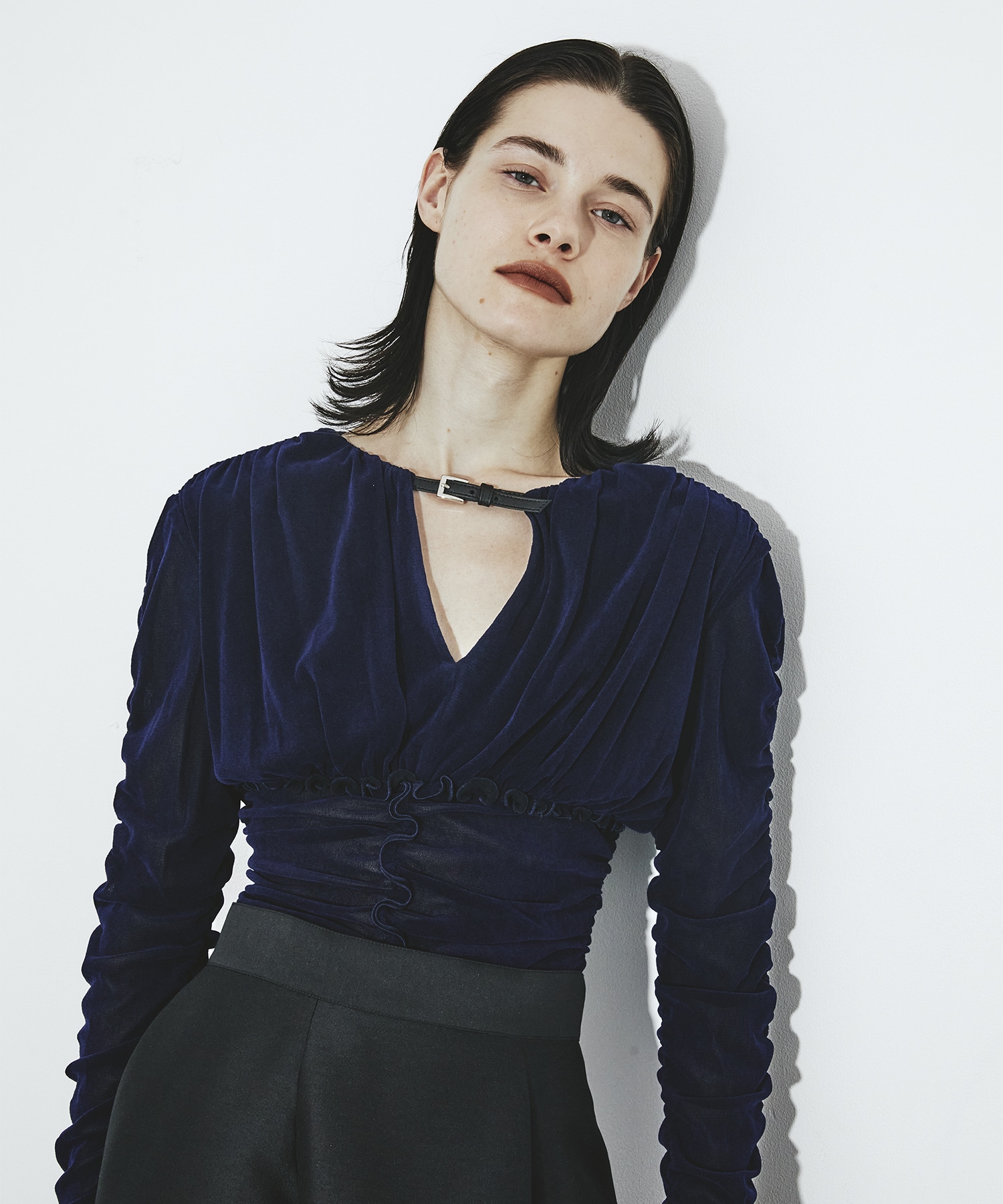 別注 Velvet tulle shirring bodysuit FETICO