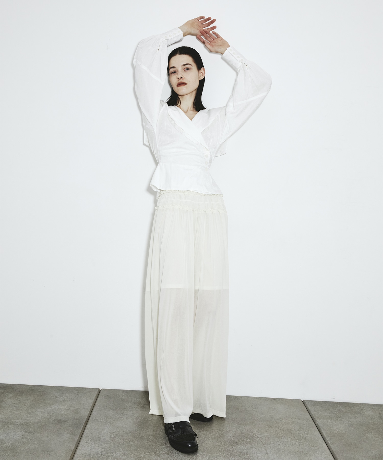 別注 Velvet tulle shirring wide pants FETICO