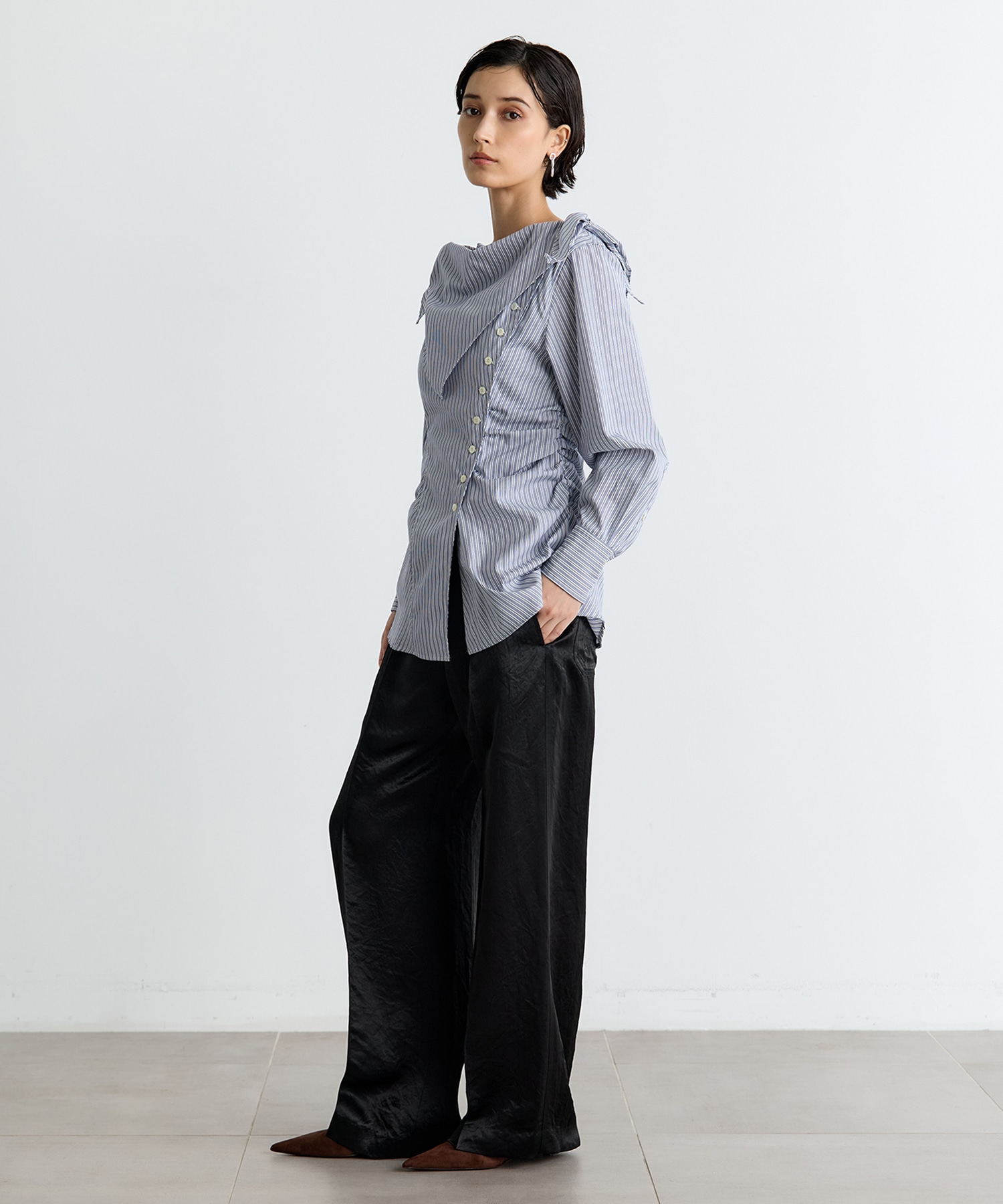 COTTON STRIPE SCARF COLLAR BLOUSE FETICO
