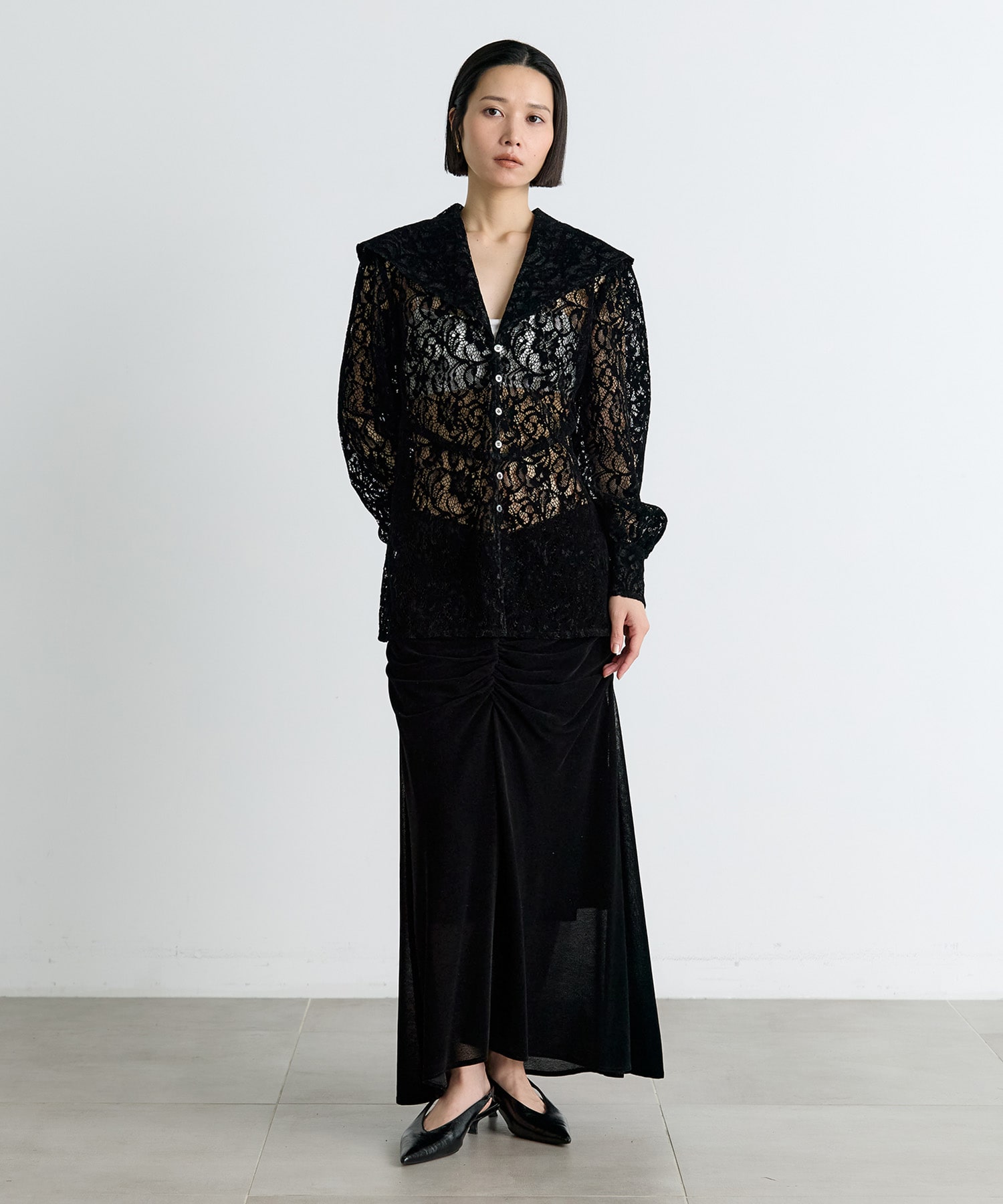 FLOCKED LACE SAILOR COLLAR BLOUSE FETICO