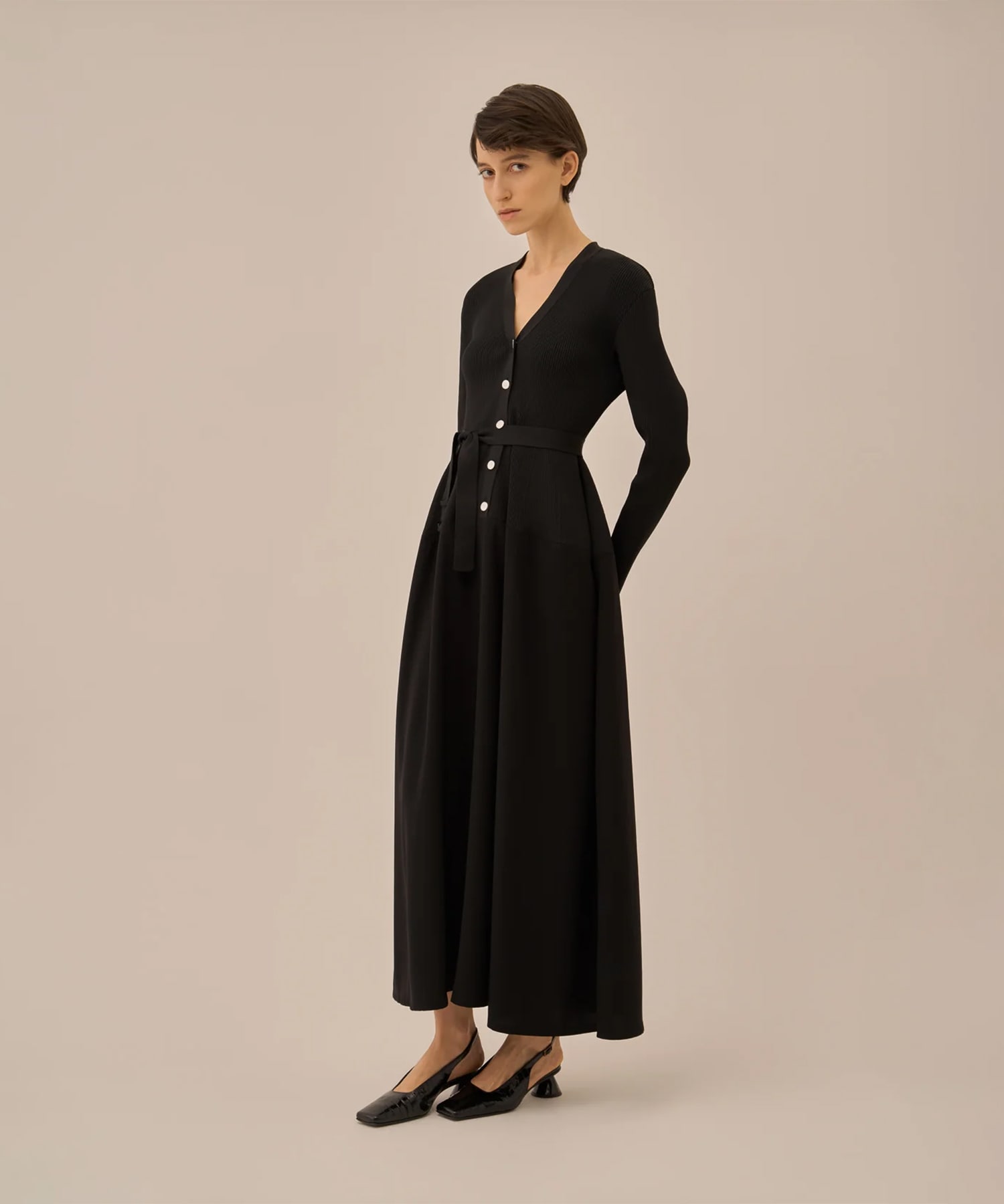 Jessica combi tex knit dress BK AKIRANAKA