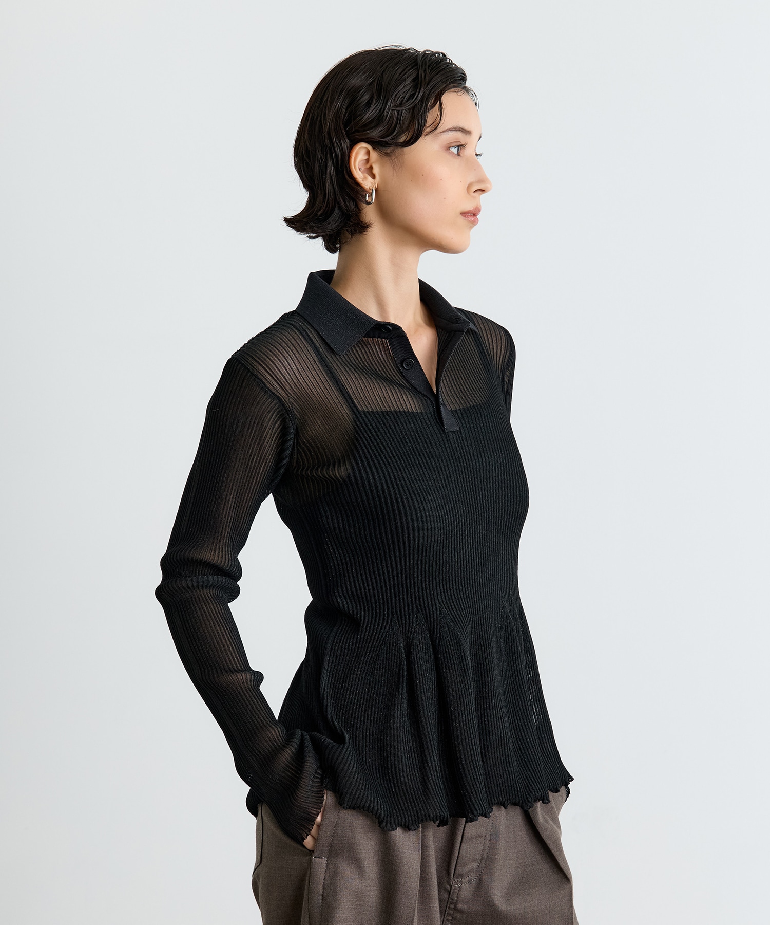 HYPHA LUCENT GLITTER LONG SLEEVE POLO SHIRT CFCL