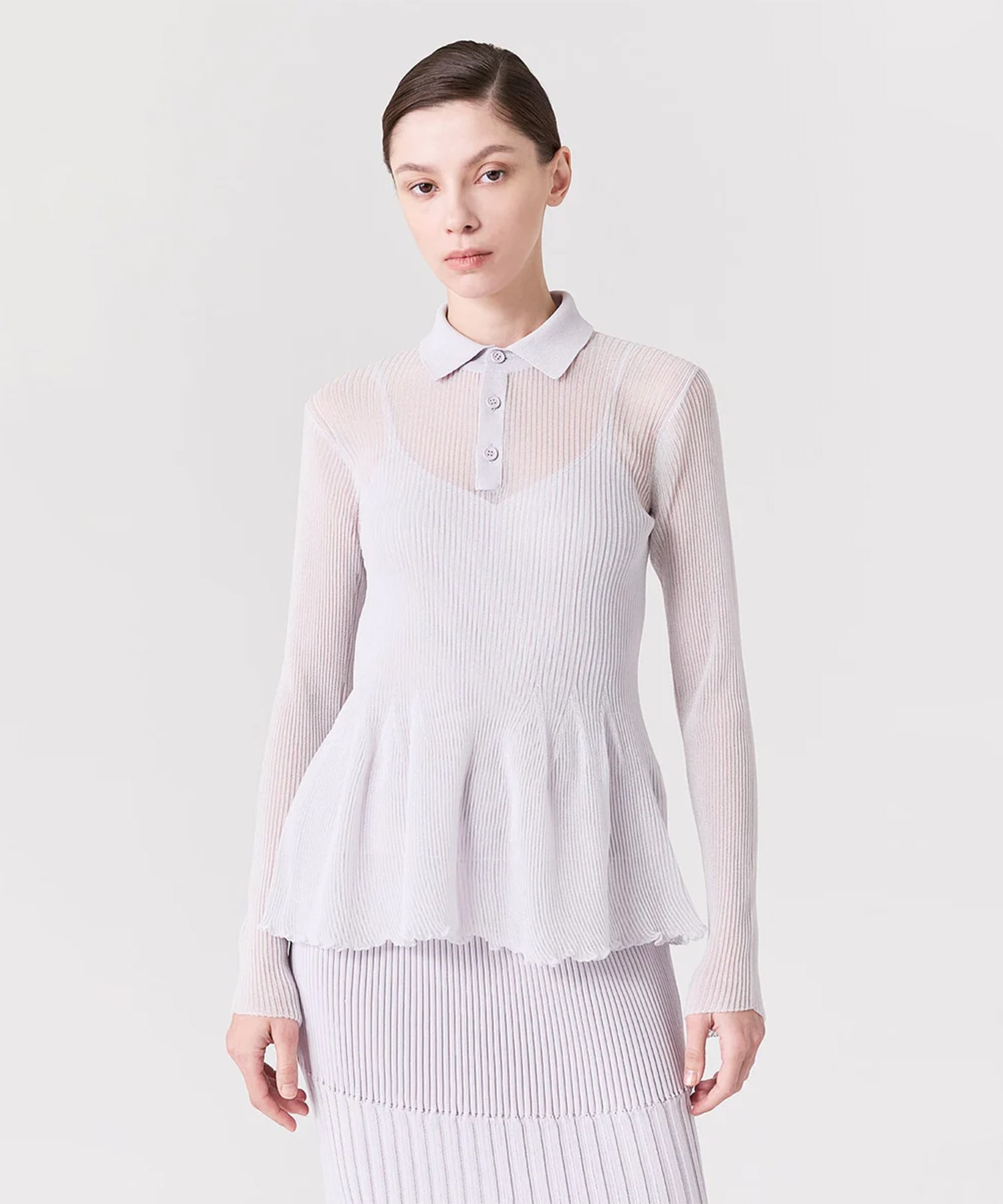 HYPHA LUCENT GLITTER LONG SLEEVE POLO SHIRT CFCL