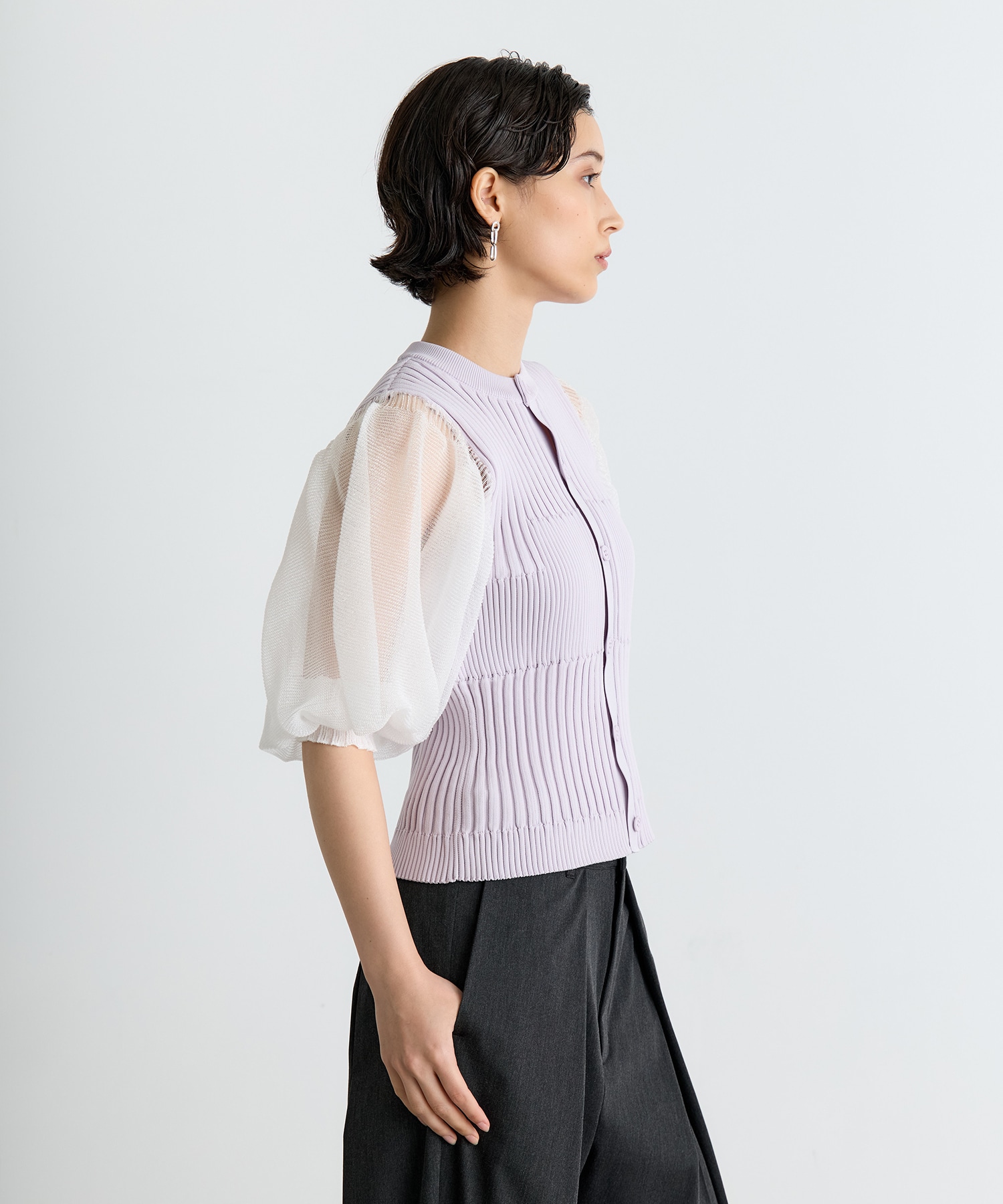 FLUTED LUCENT PUFF SLEEVE CARDIGAN CFCL