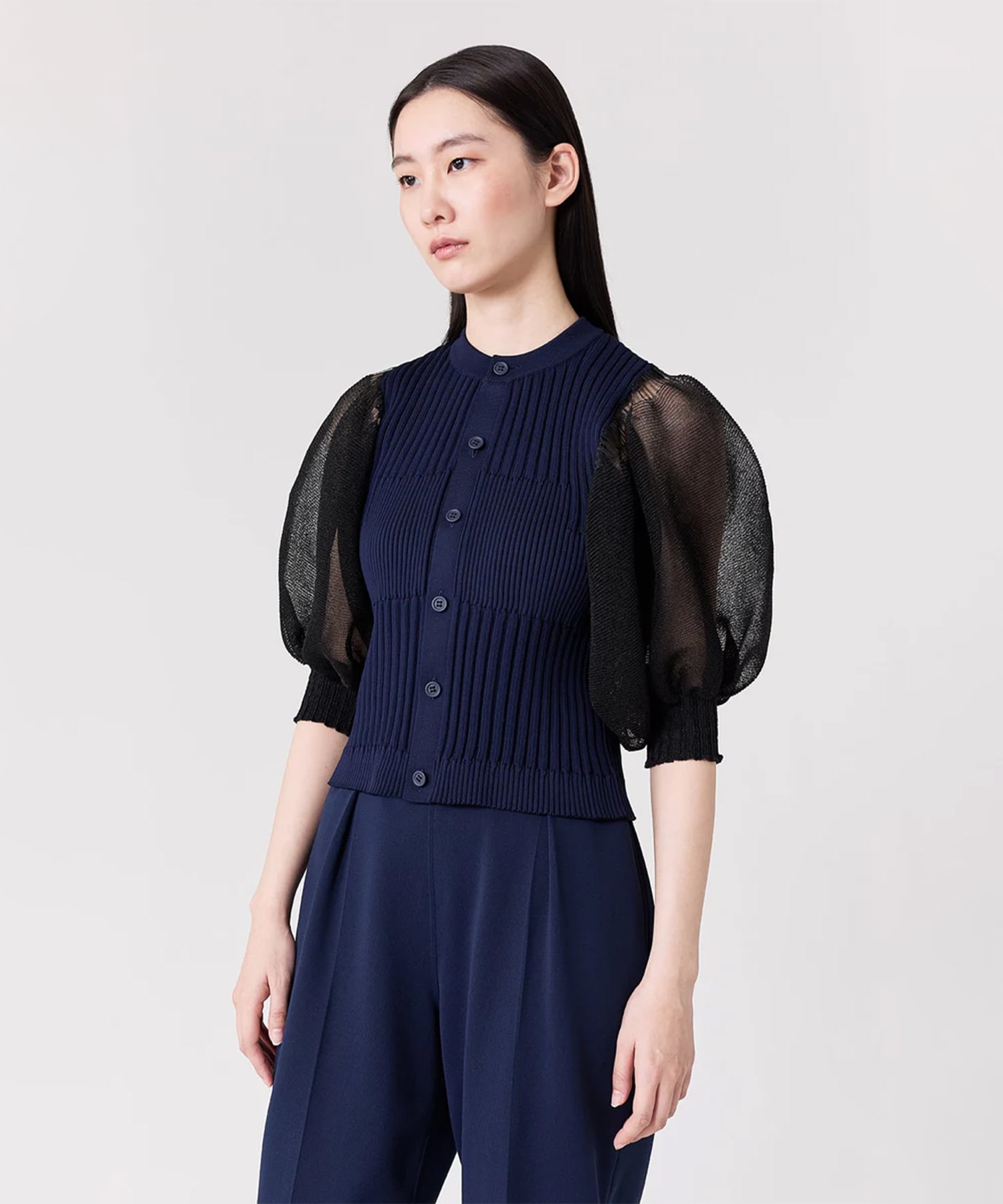 FLUTED LUCENT PUFF SLEEVE CARDIGAN CFCL