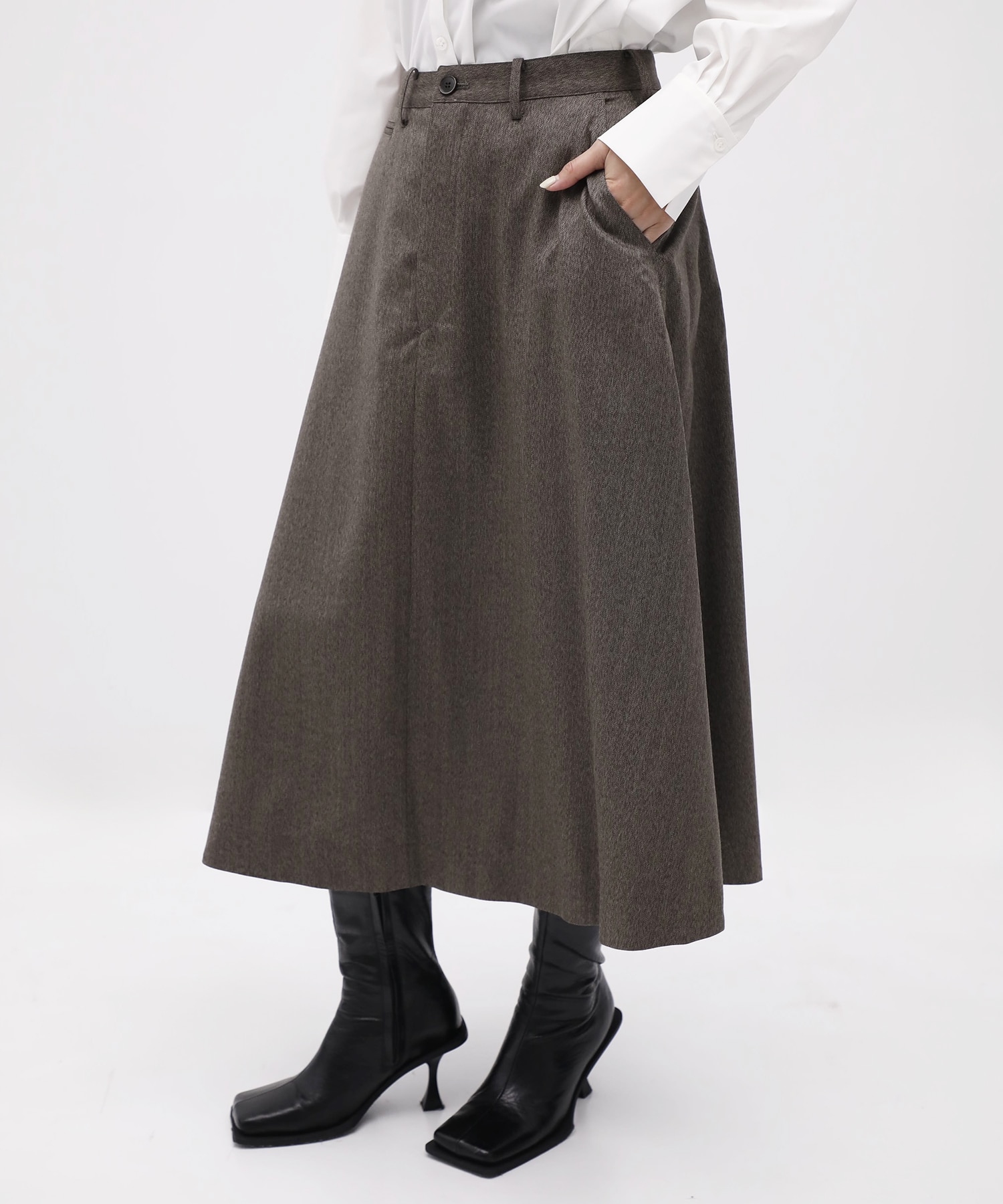 DRESS FLARE SK HERRINGBONE MADISONBLUE