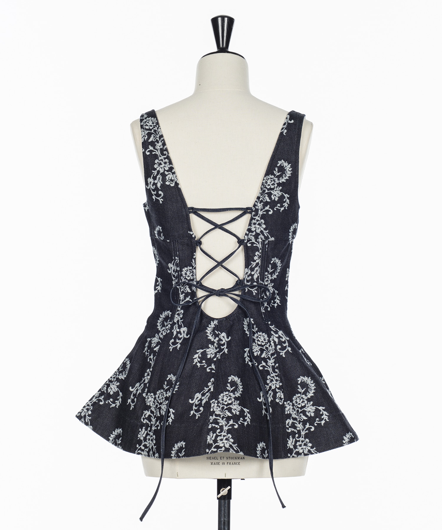 LACE-JACQUARD DENIM PEPLUM BUSTIER FETICO