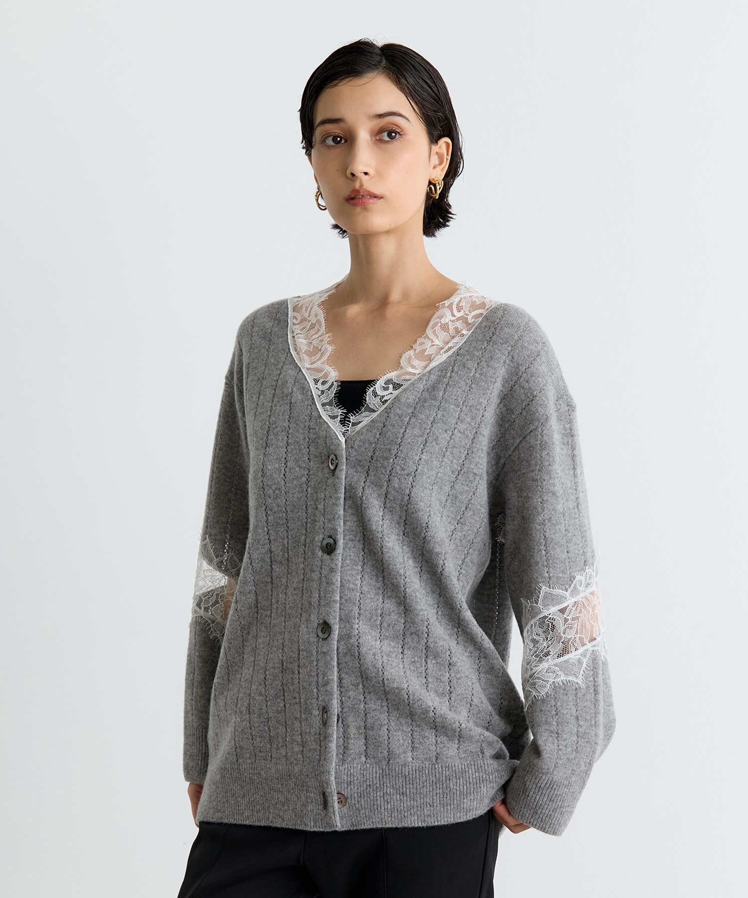 OVERSIZED HAIRY LACE PANELED KNIT CARDIGAN FETICO