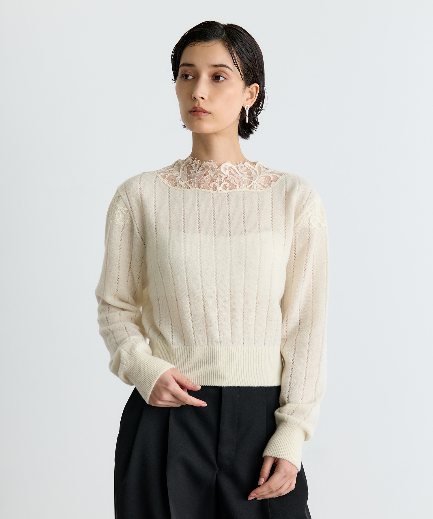 HAIRY LACE PANELED CROPPED PULLOVER FETICO