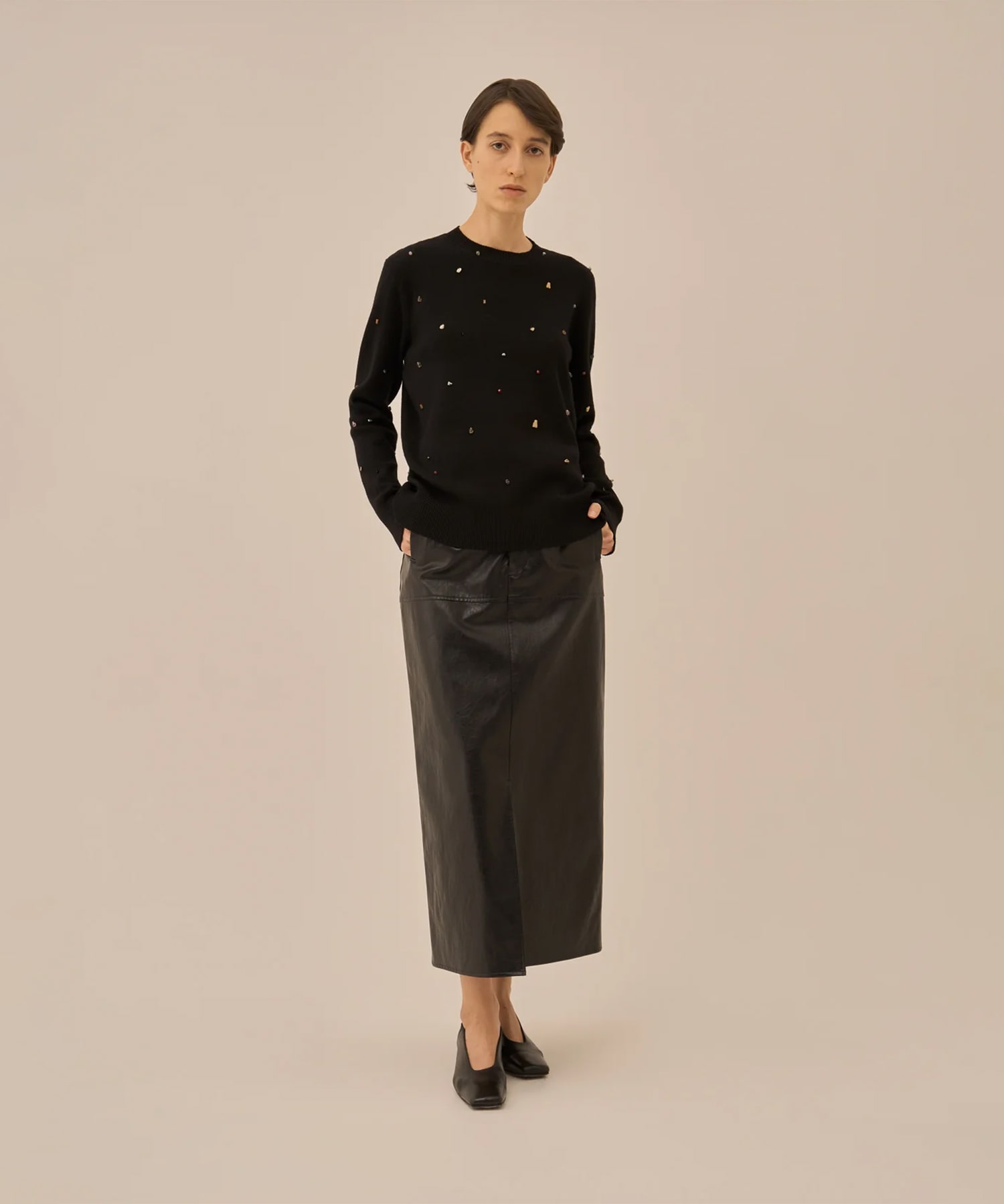 Aila glass beads&ores knit pullover BK AKIRANAKA