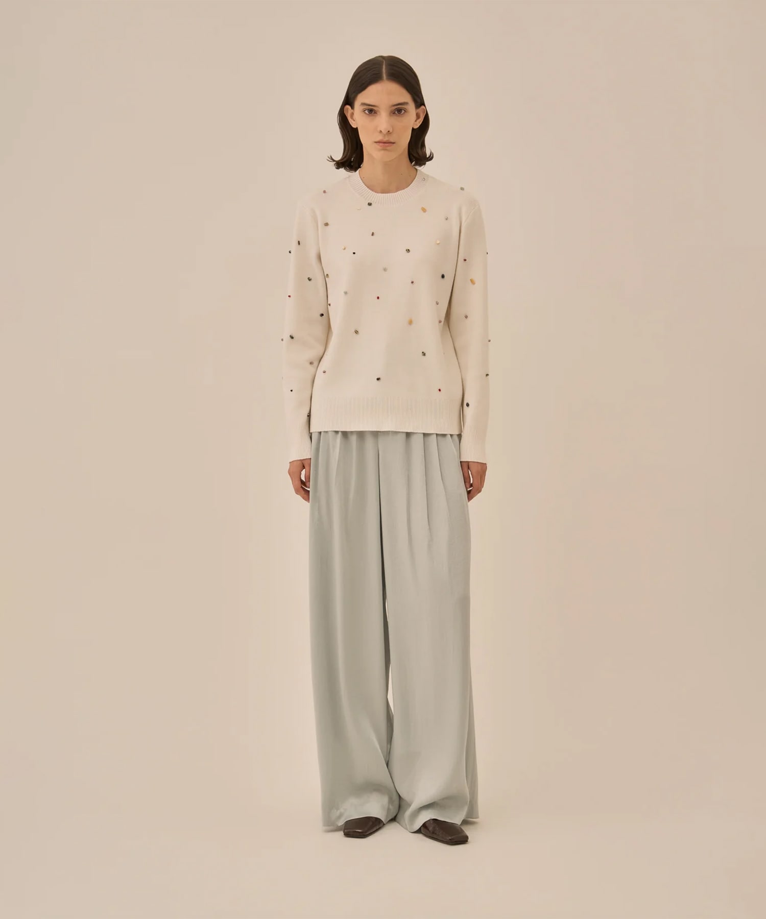 Aila glass beads&ores knit pullover WH AKIRANAKA